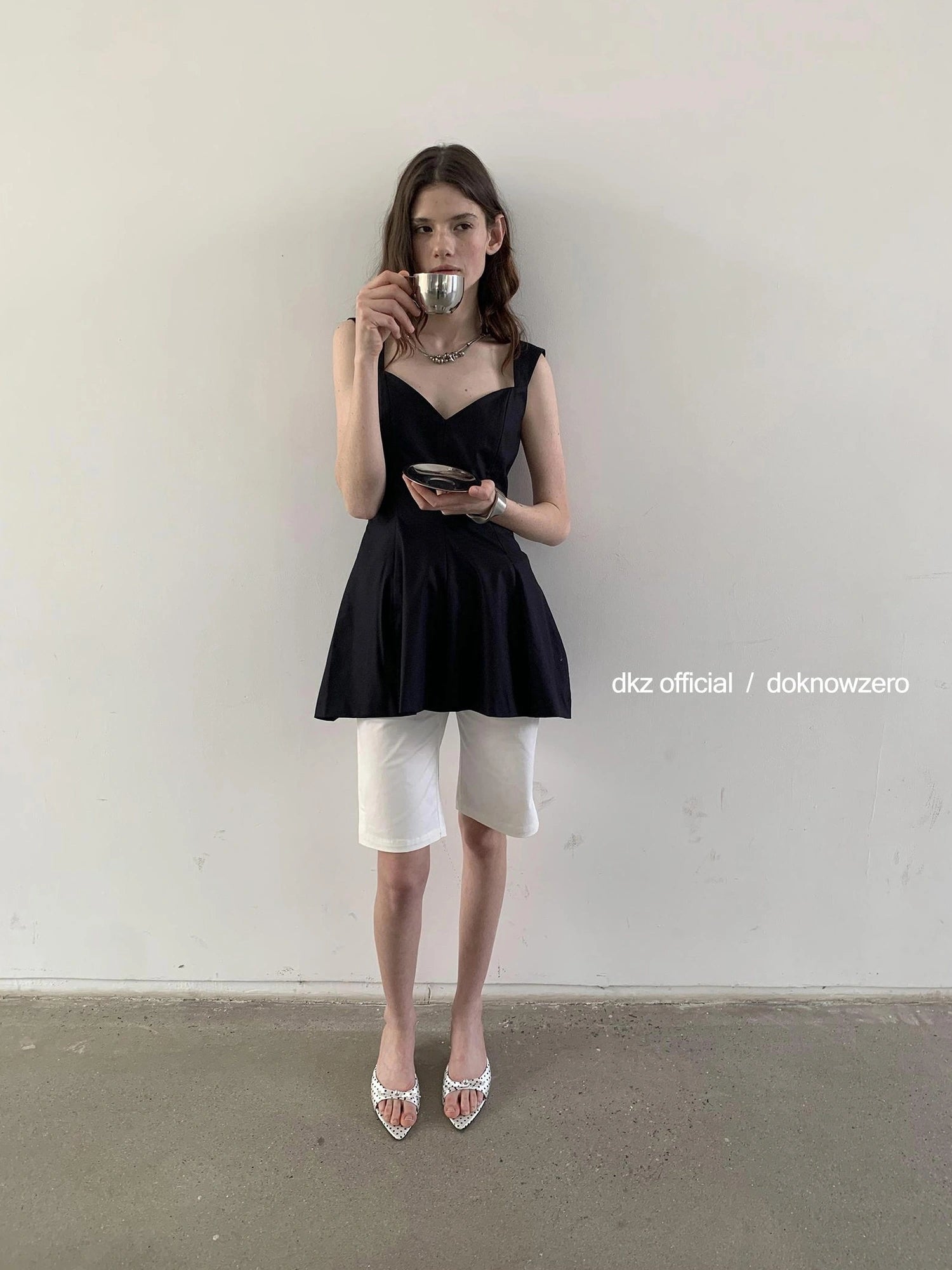 V-Neck Waist-Cinching Black Tank Top