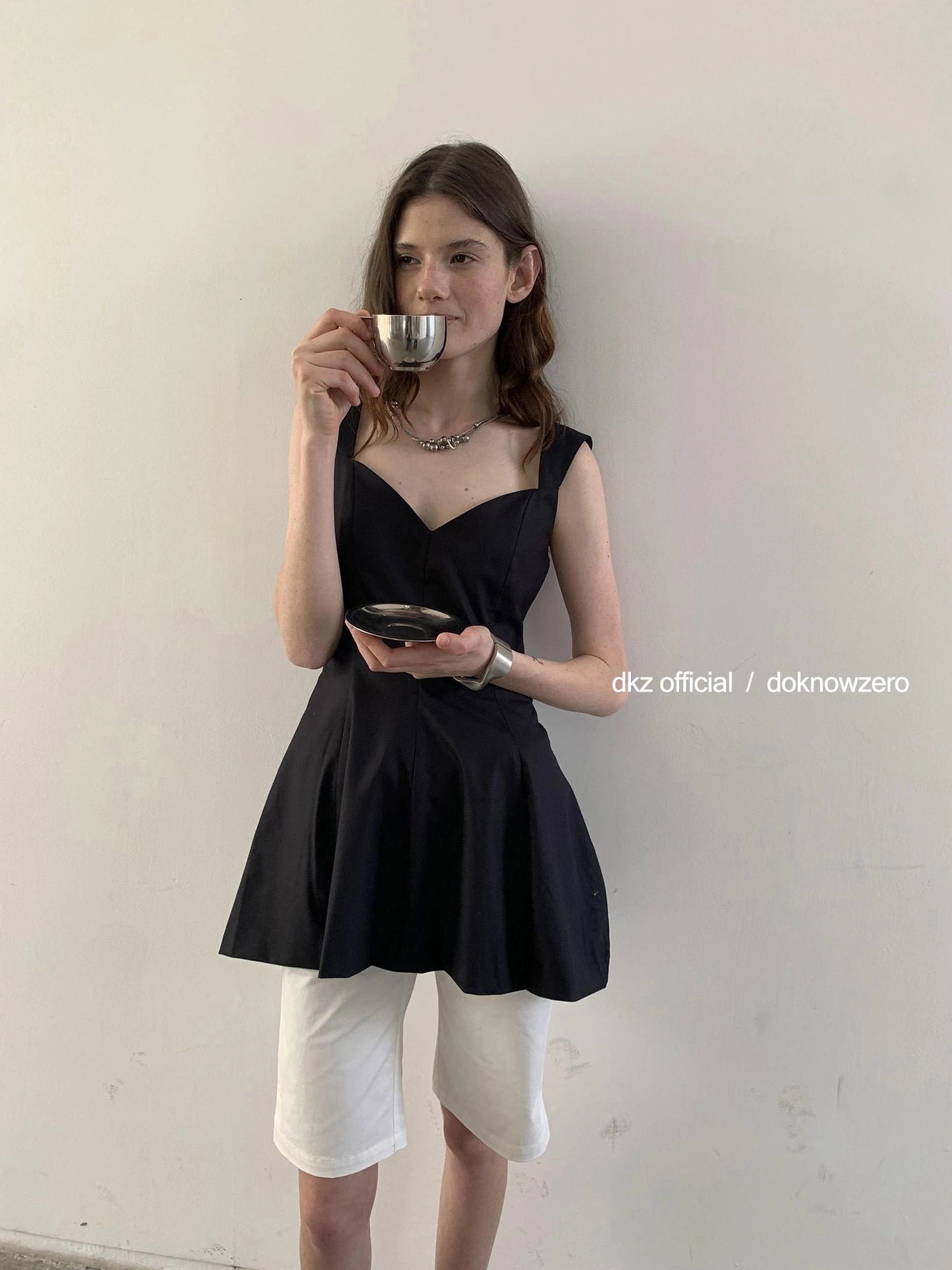 V-Neck Waist-Cinching Black Tank Top