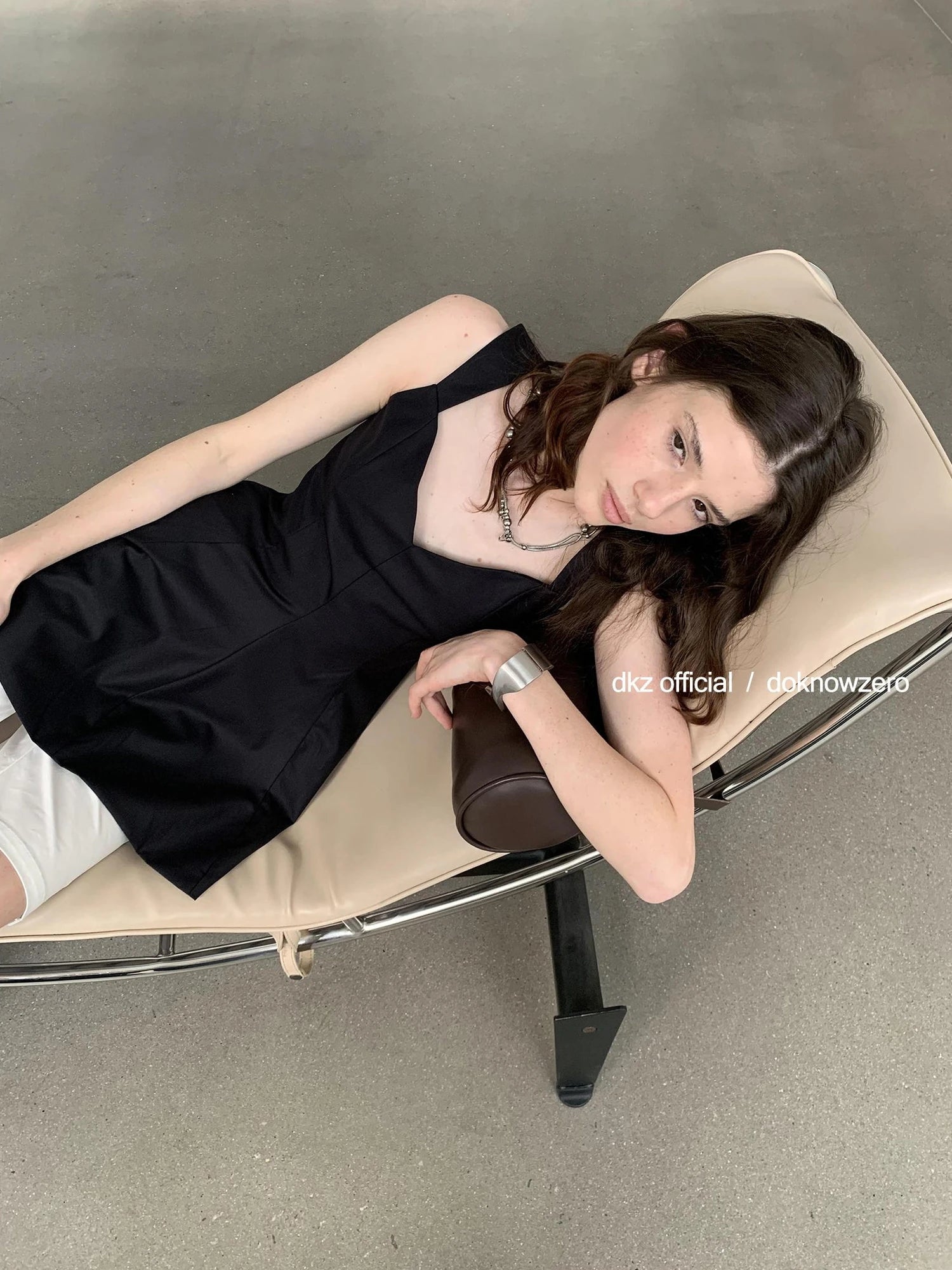 V-Neck Waist-Cinching Black Tank Top