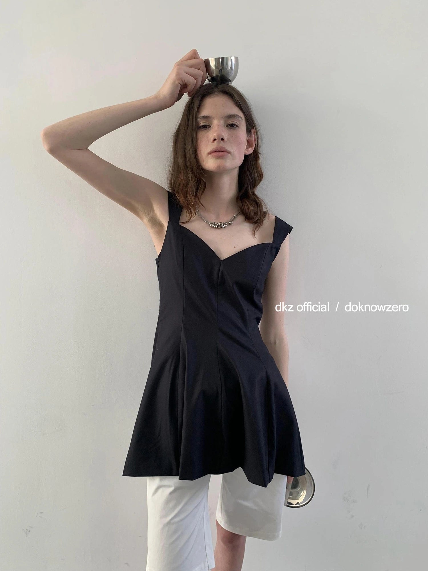 V-Neck Waist-Cinching Black Tank Top