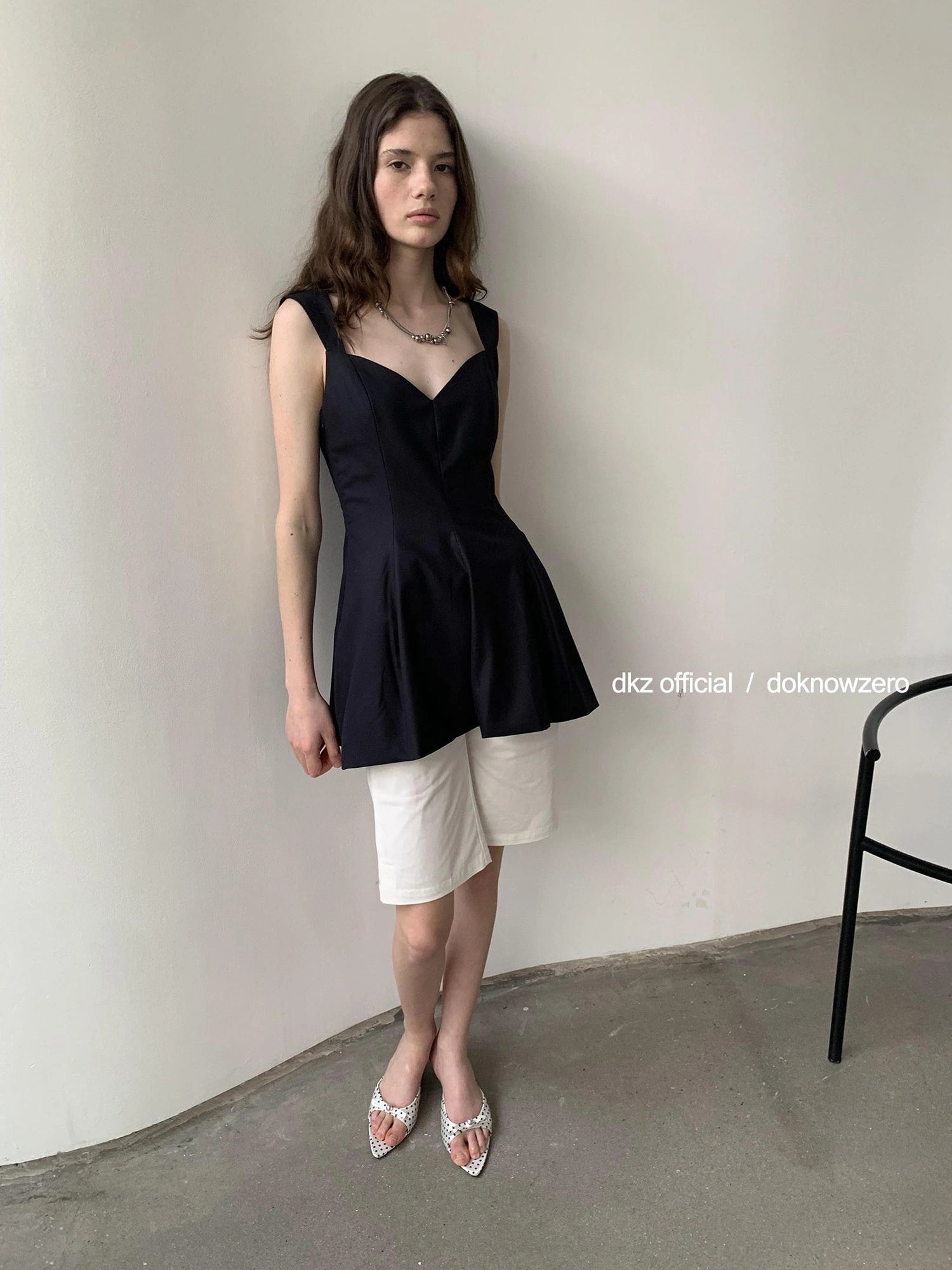 V-Neck Waist-Cinching Black Tank Top