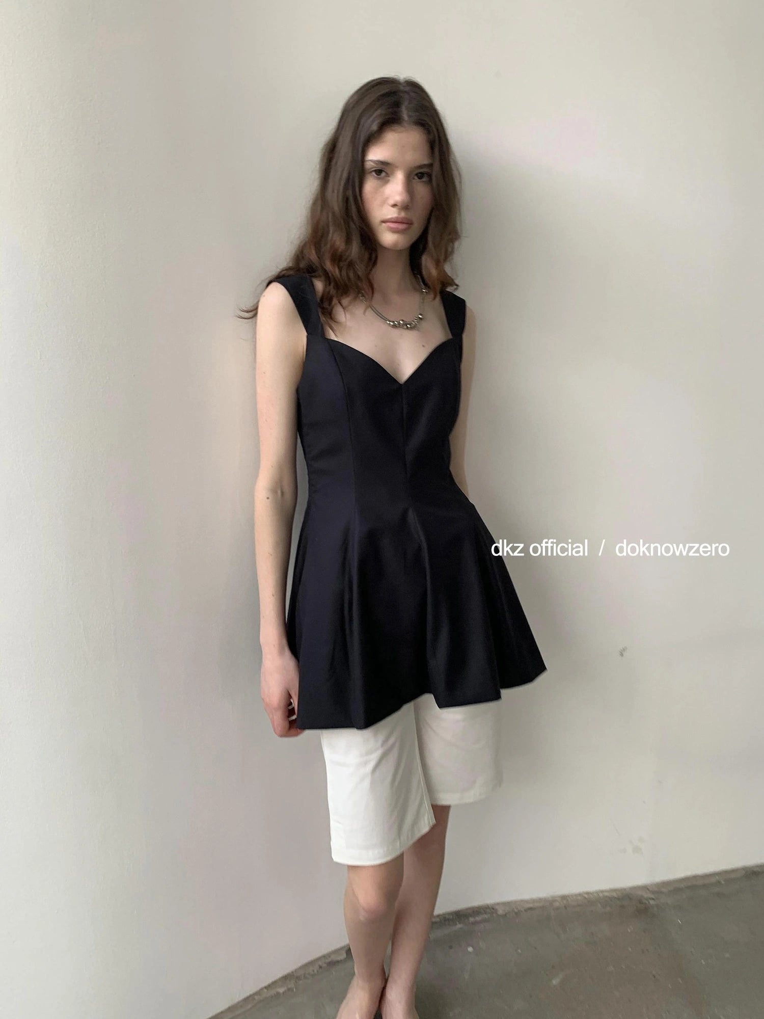 V-Neck Waist-Cinching Black Tank Top