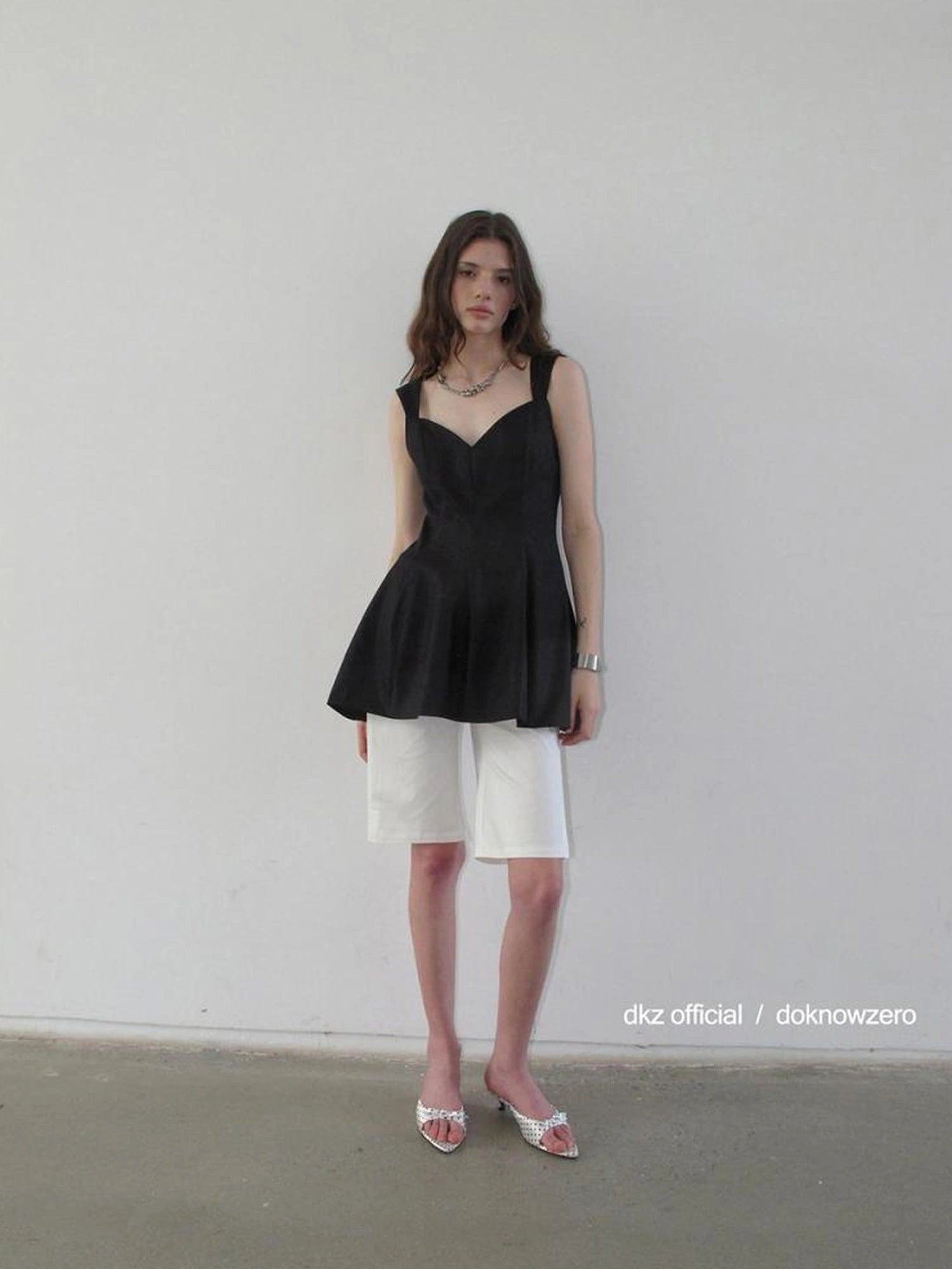 V-Neck Waist-Cinching Black Tank Top