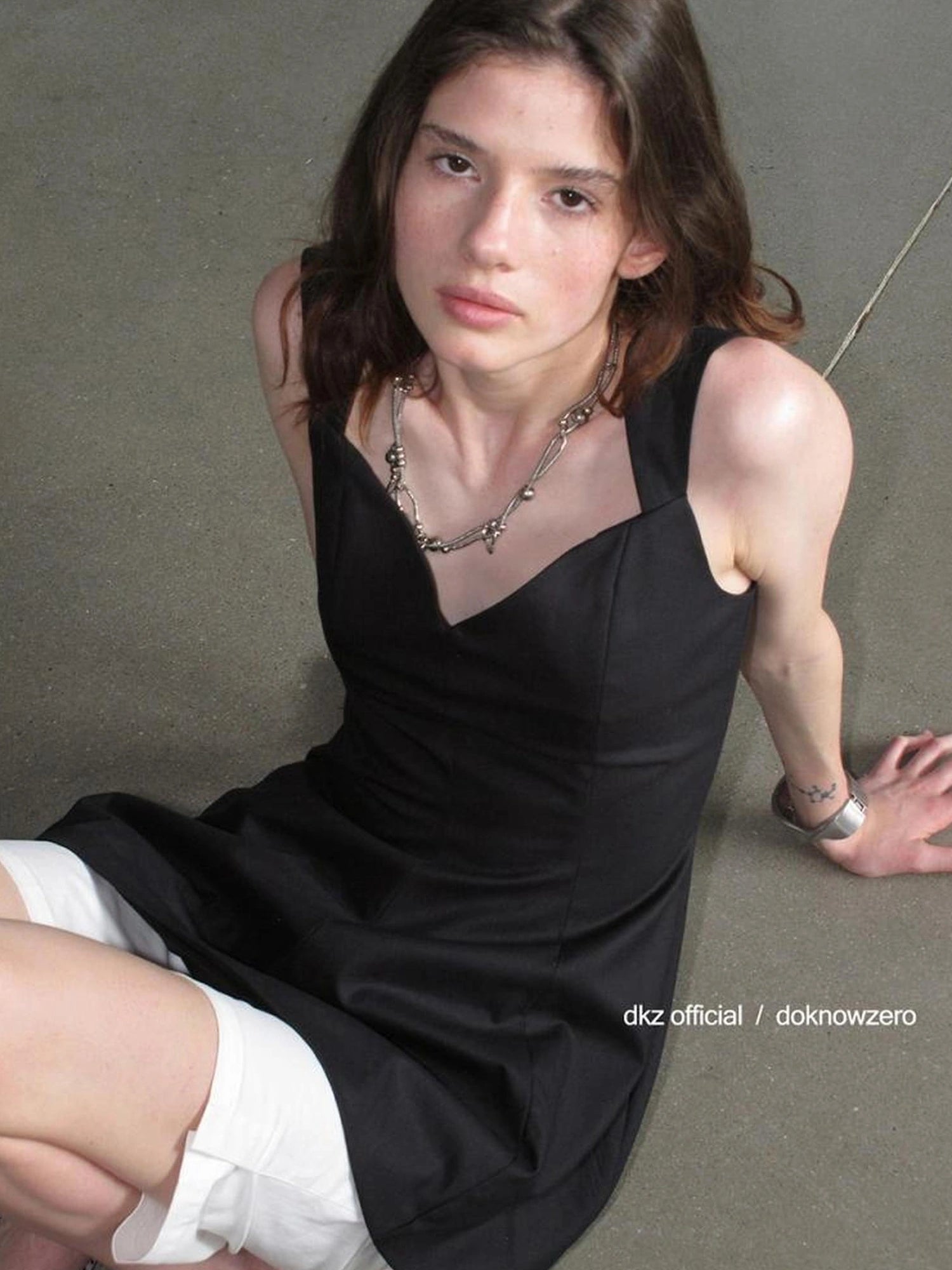 V-Neck Waist-Cinching Black Tank Top