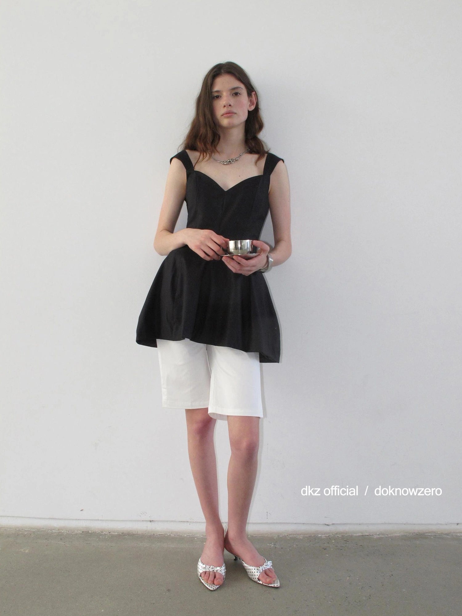 V-Neck Waist-Cinching Black Tank Top