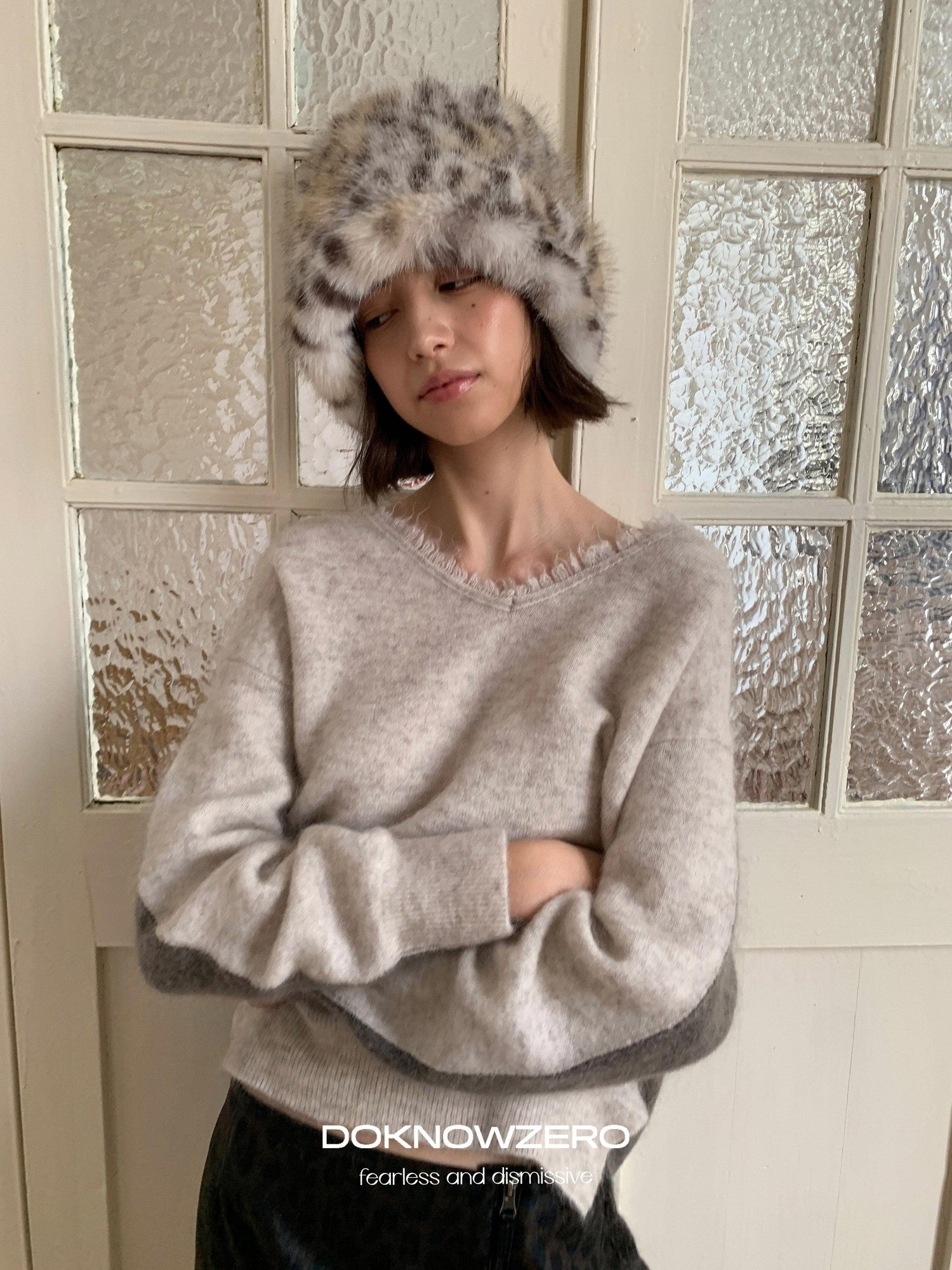 DKZ OFFICIAL V-neck Colorblock Relaxed Fit Women&
