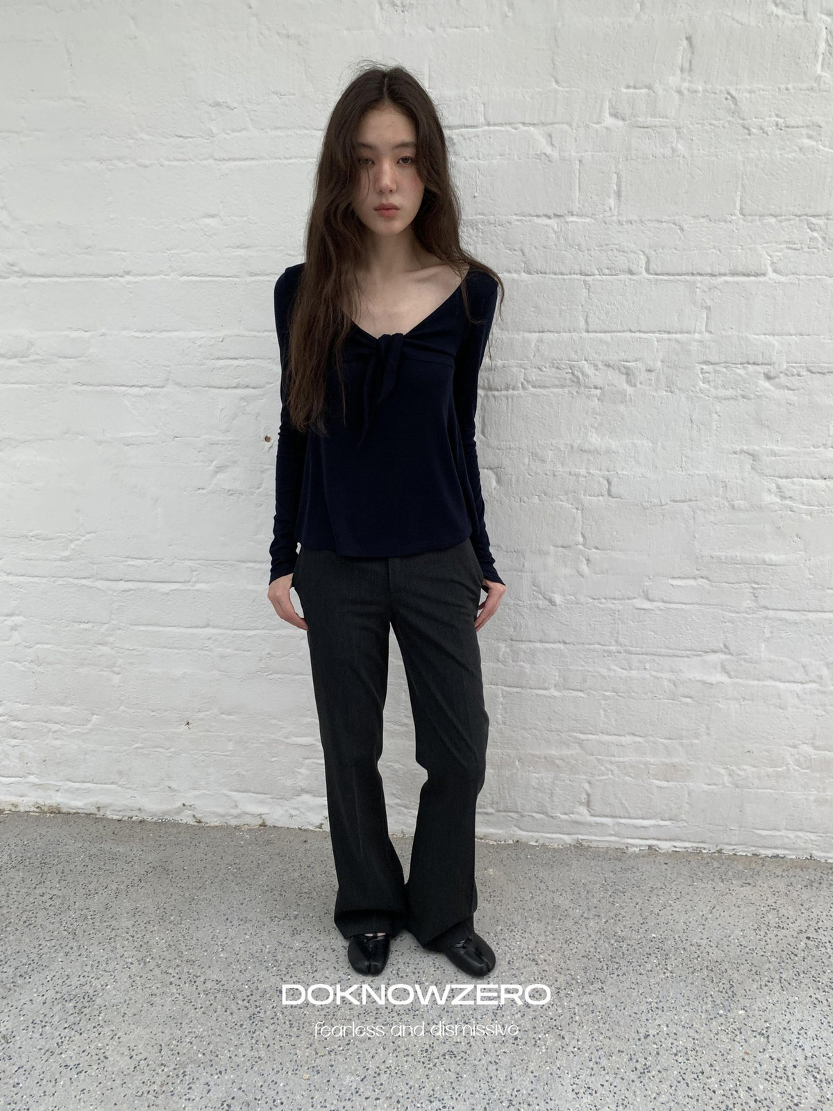 DKZ OFFICIAL V-neck Knotted A Line Slim Fit Wool Blend Women&