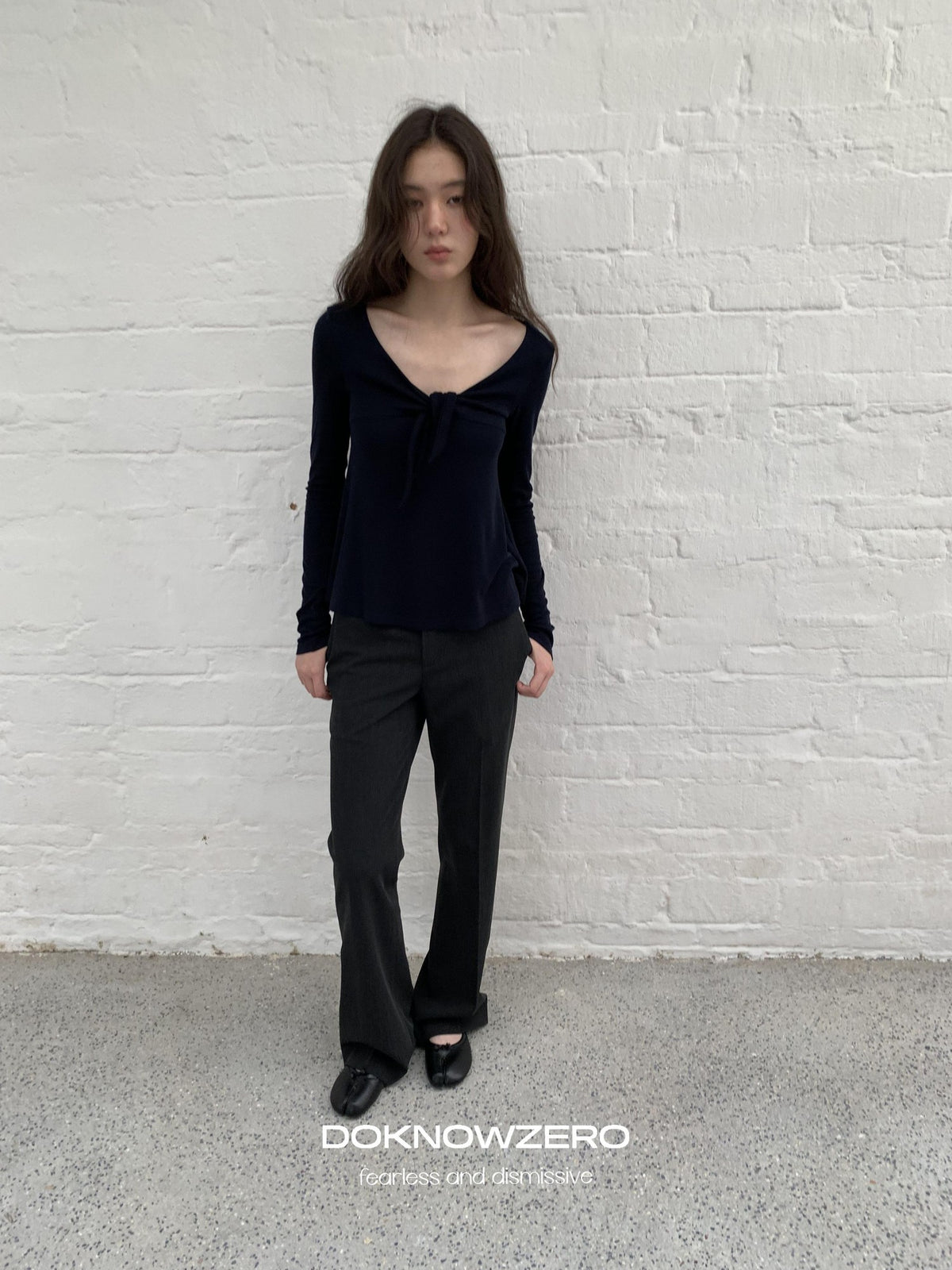 DKZ OFFICIAL V-neck Knotted A Line Slim Fit Wool Blend Women&