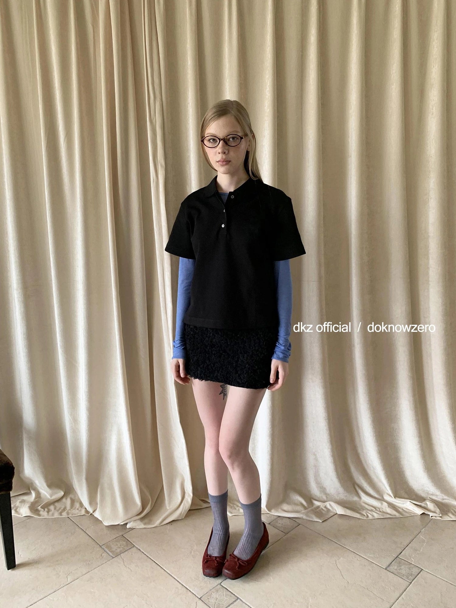 DKZ OFFICIAL Vintage Black Polo Collar T-shirt For Women