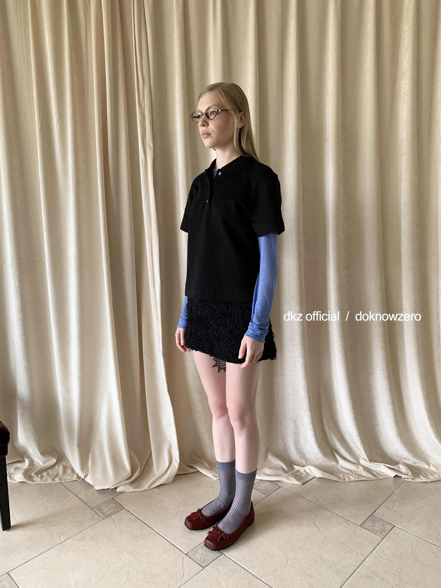 DKZ OFFICIAL Vintage Black Polo Collar T-shirt For Women