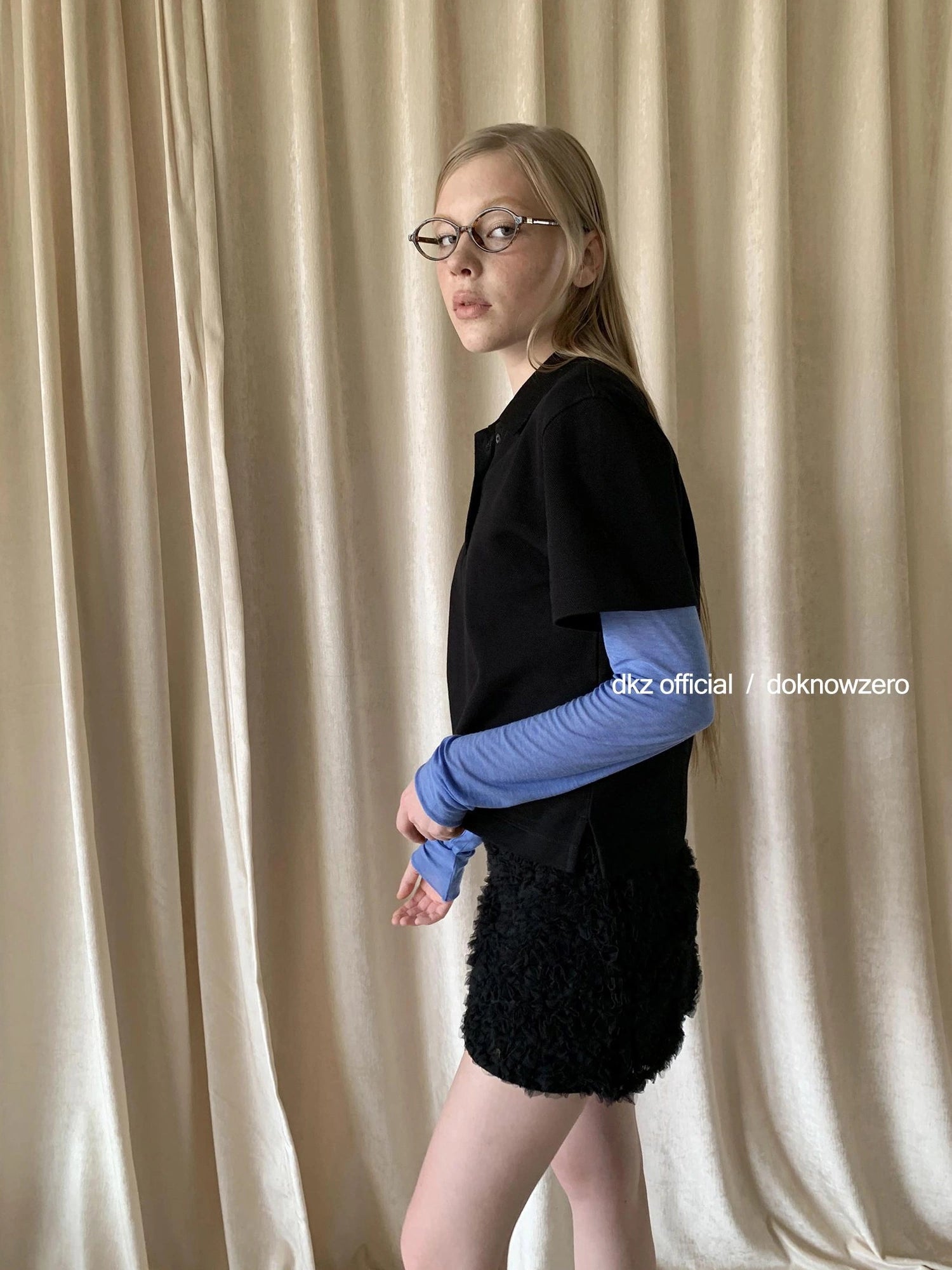 DKZ OFFICIAL Vintage Black Polo Collar T-shirt For Women