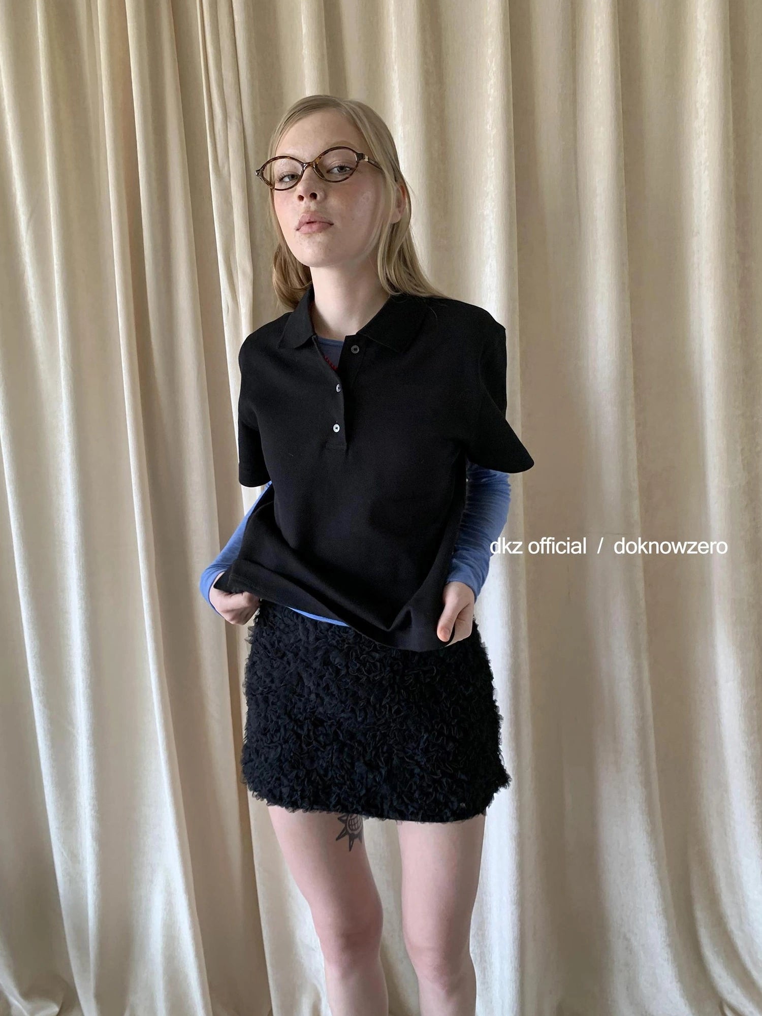 DKZ OFFICIAL Vintage Black Polo Collar T-shirt For Women