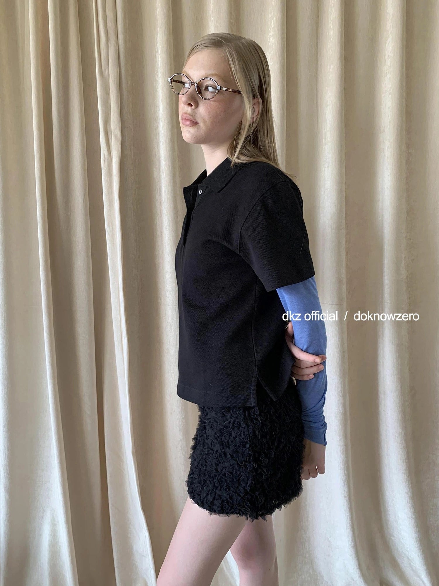 DKZ OFFICIAL Vintage Black Polo Collar T-shirt For Women