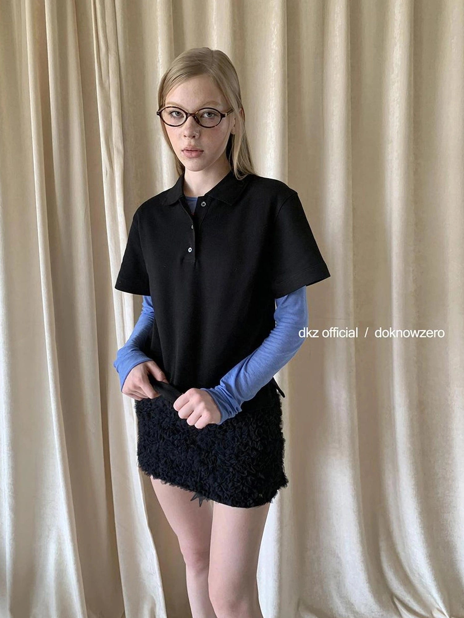 DKZ OFFICIAL Vintage Black Polo Collar T-shirt For Women