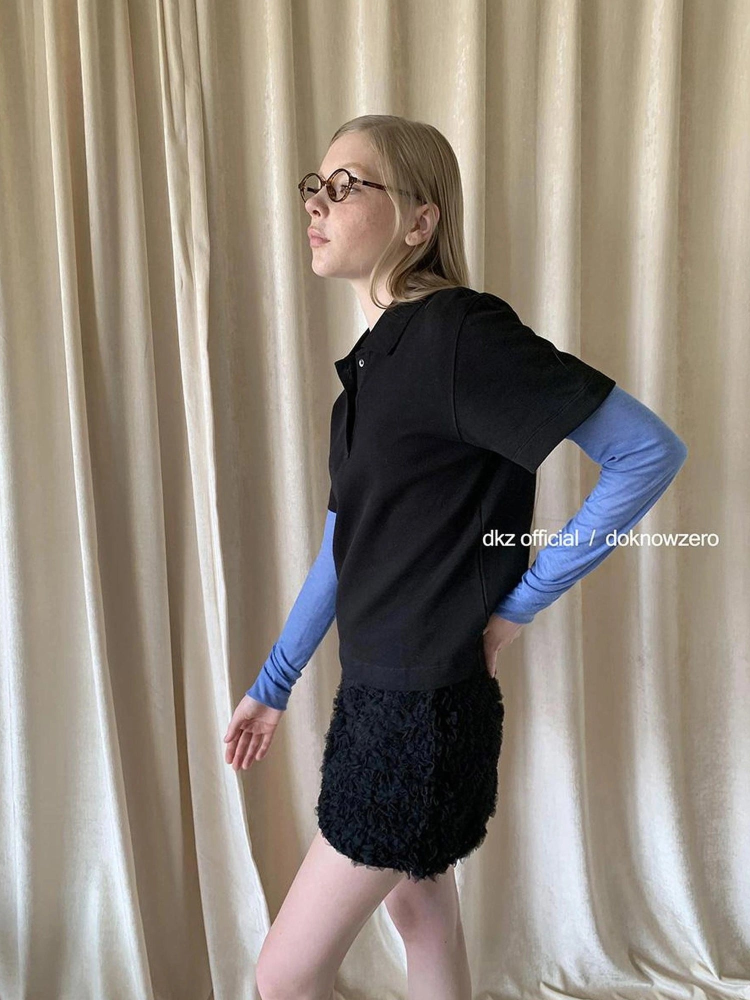 DKZ OFFICIAL Vintage Black Polo Collar T-shirt For Women