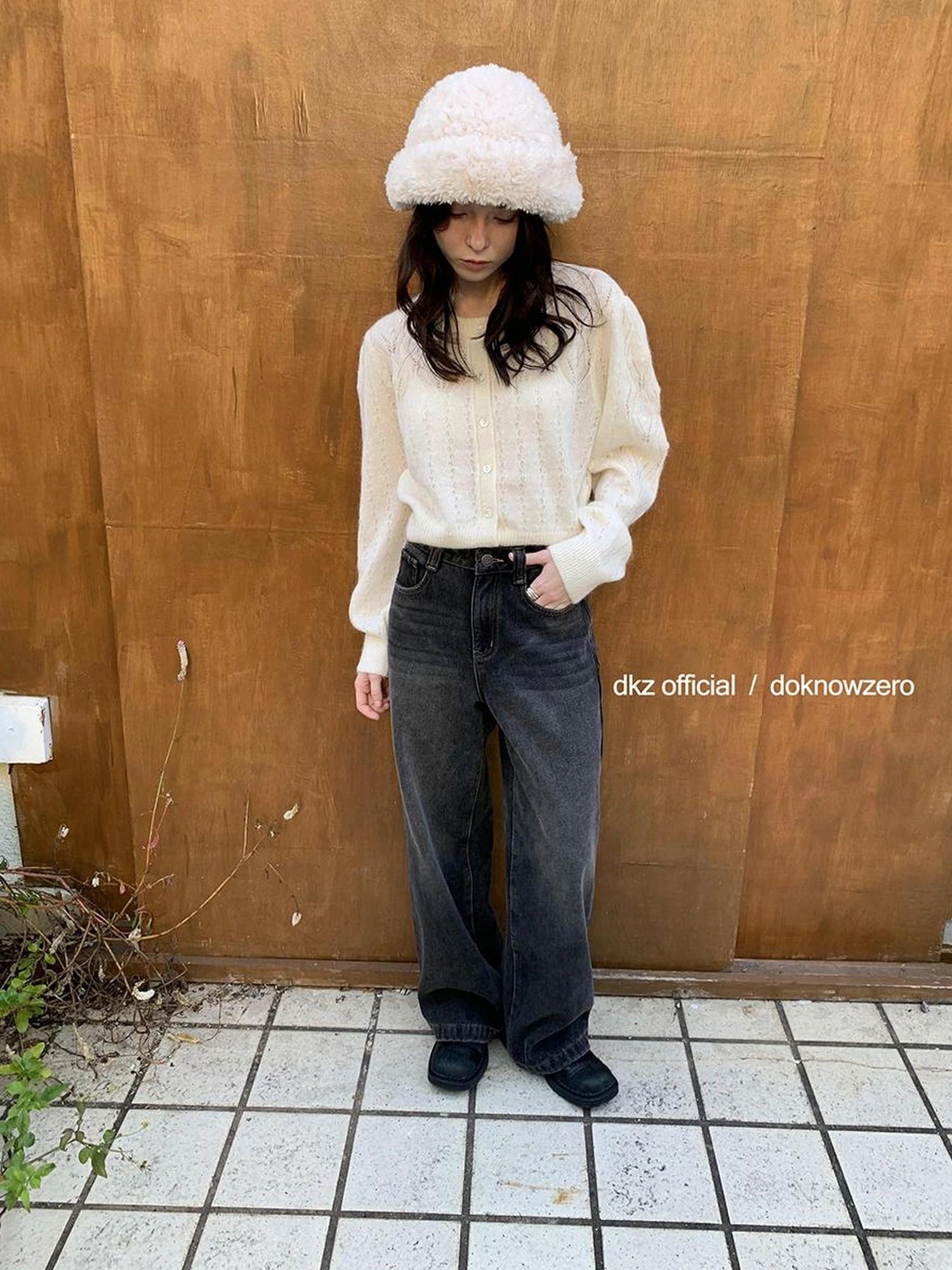 DKZ OFFICIAL Vintage Black Washed Flared Fleece Lined Jeans