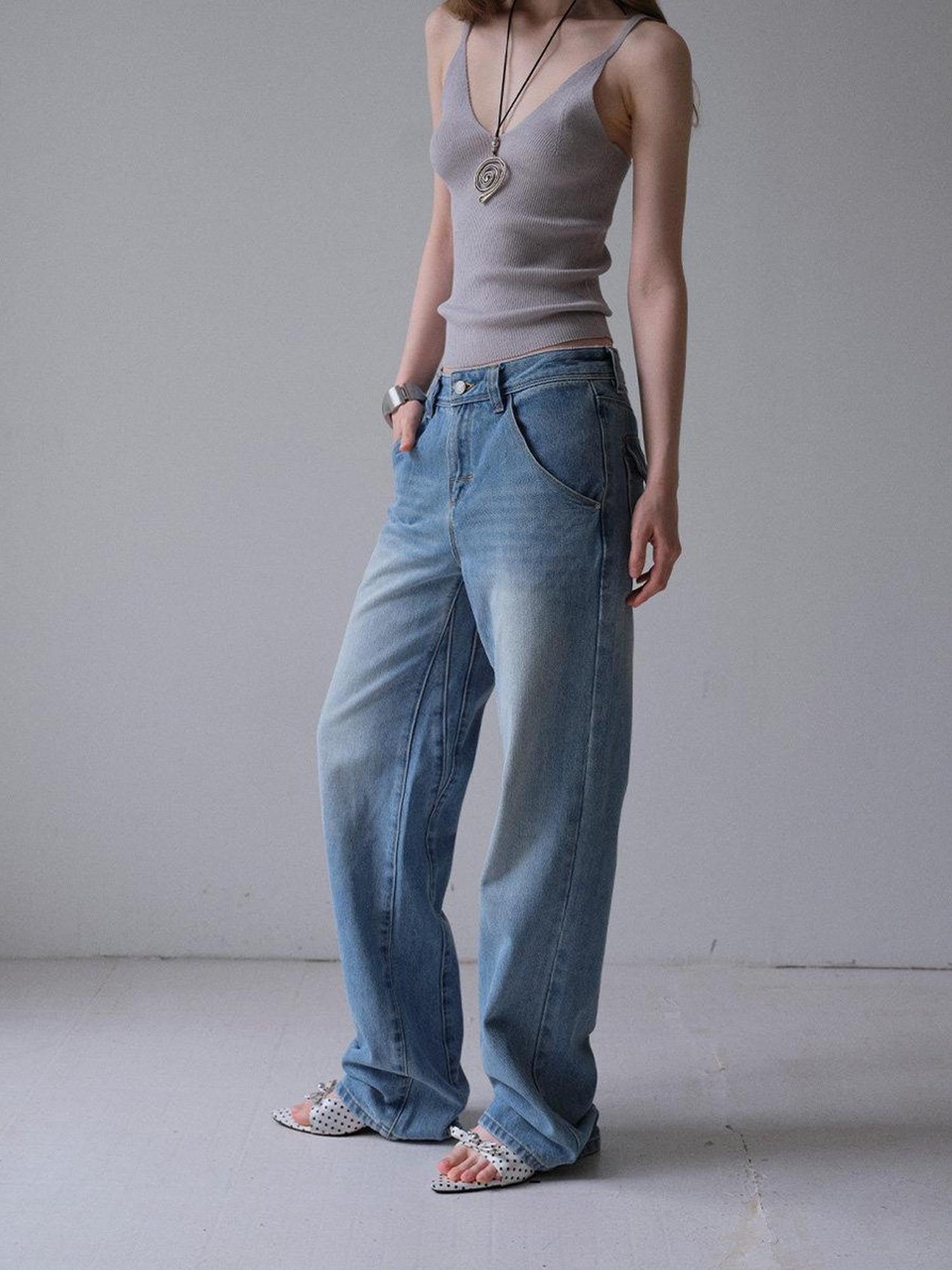 DKZ OFFICIAL Vintage Blue Button Fly Pockets Natural Waist Women&