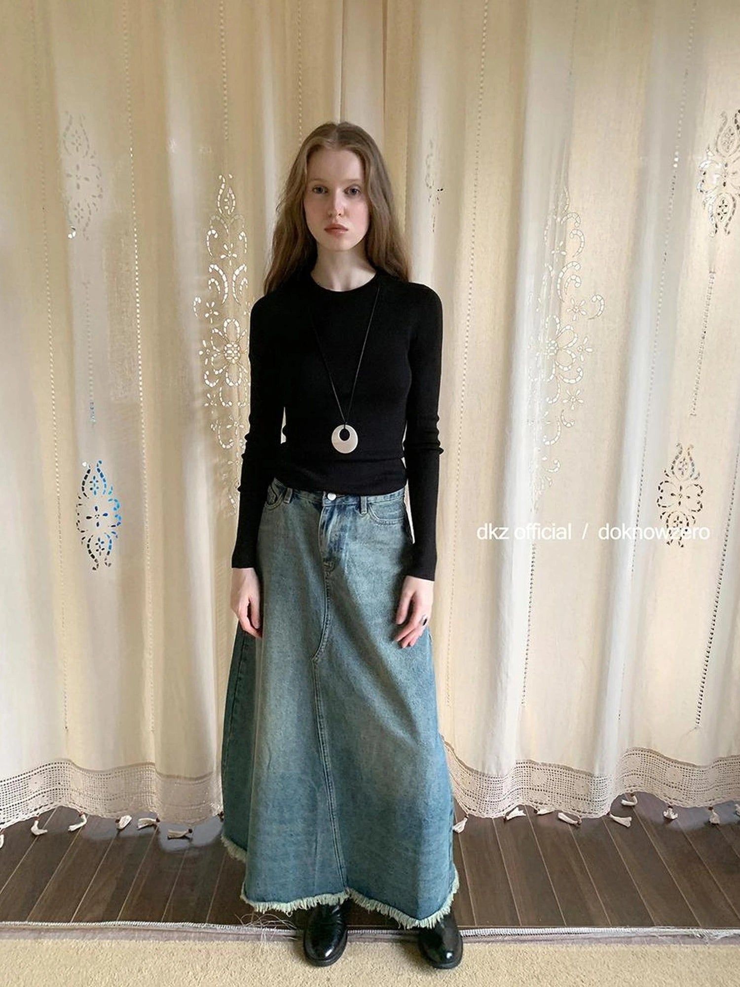 DKZ OFFICIAL Vintage Blue Denim A Line Midi Skirt