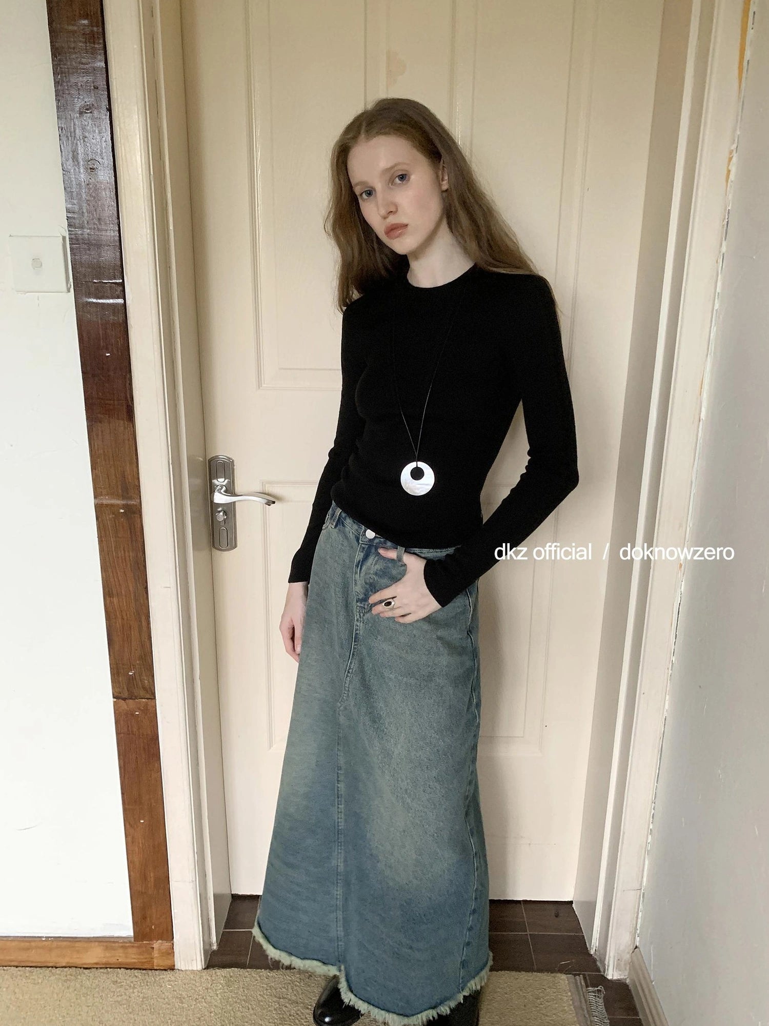 DKZ OFFICIAL Vintage Blue Denim A Line Midi Skirt
