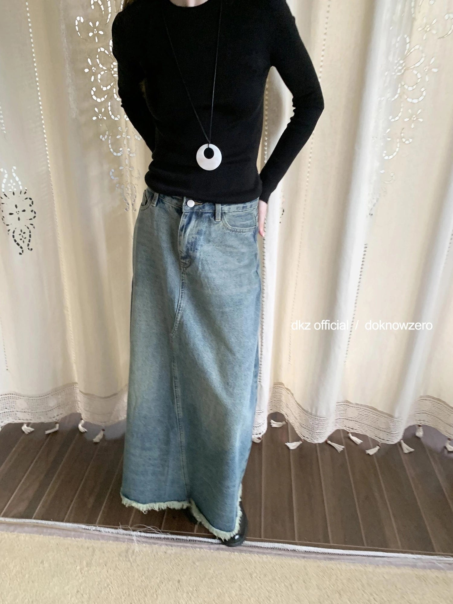 DKZ OFFICIAL Vintage Blue Denim A Line Midi Skirt