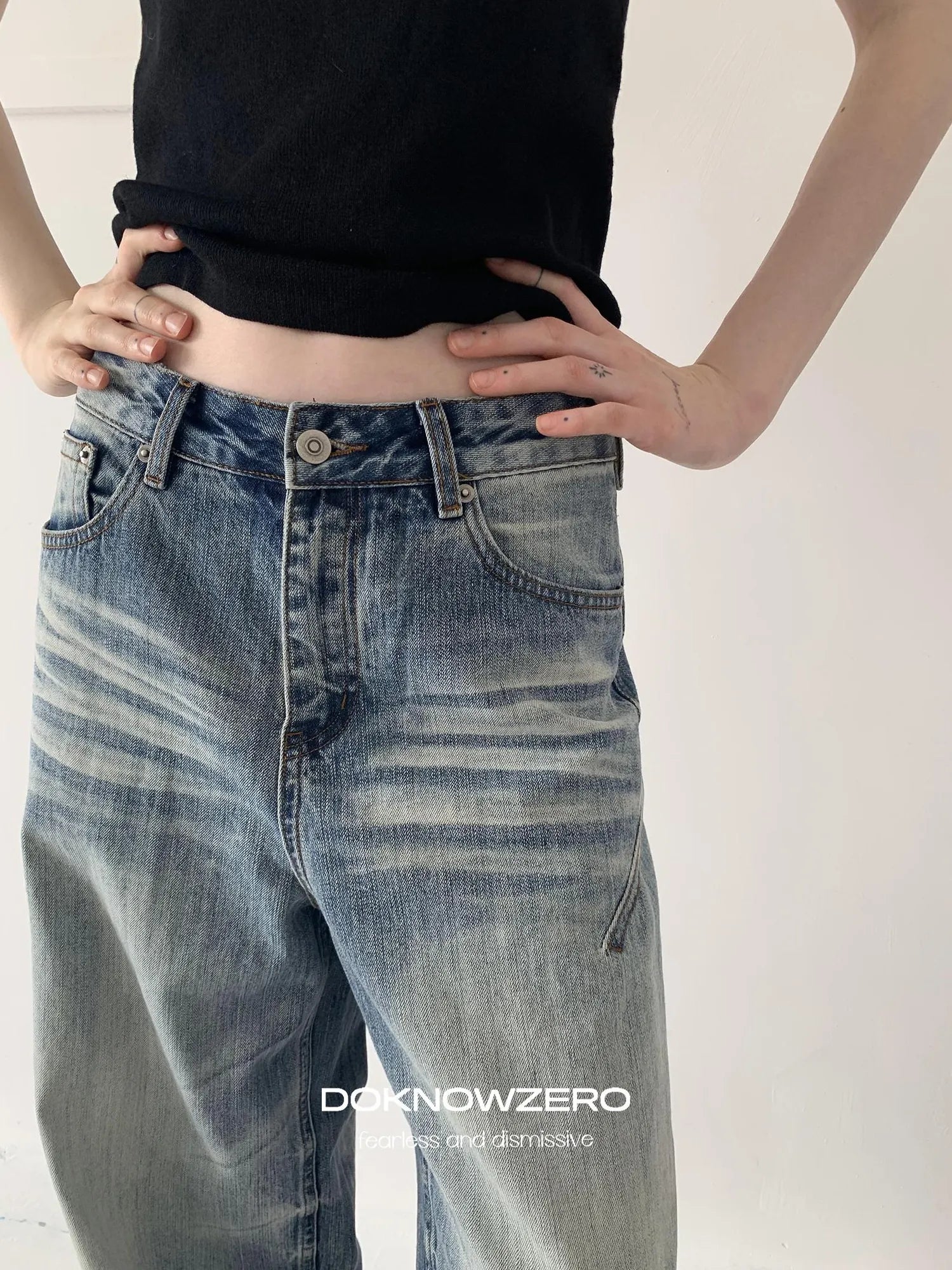 DKZ OFFICIAL Vintage Blue Washed Wide Leg Denim Pants