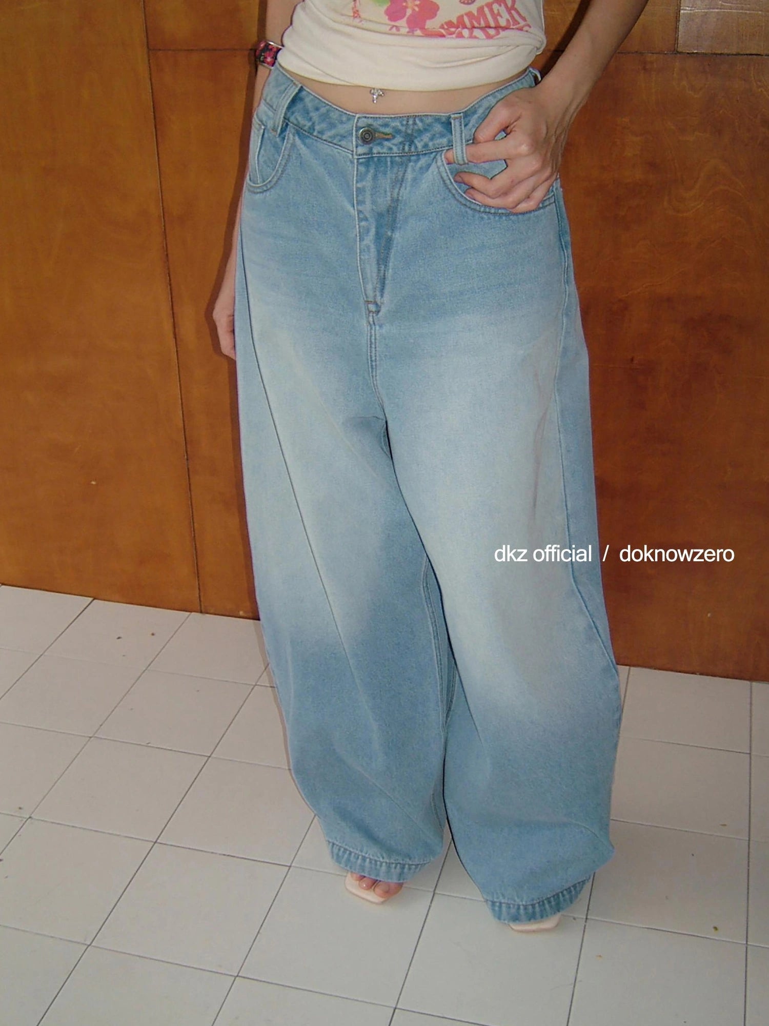 DKZ OFFICIAL Vintage Blue Wide Leg Denim Trousers