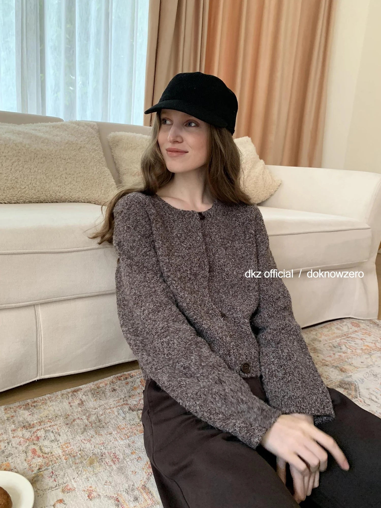 DKZ OFFICIAL Vintage Brown Acrylic Blend Knit Cardigan