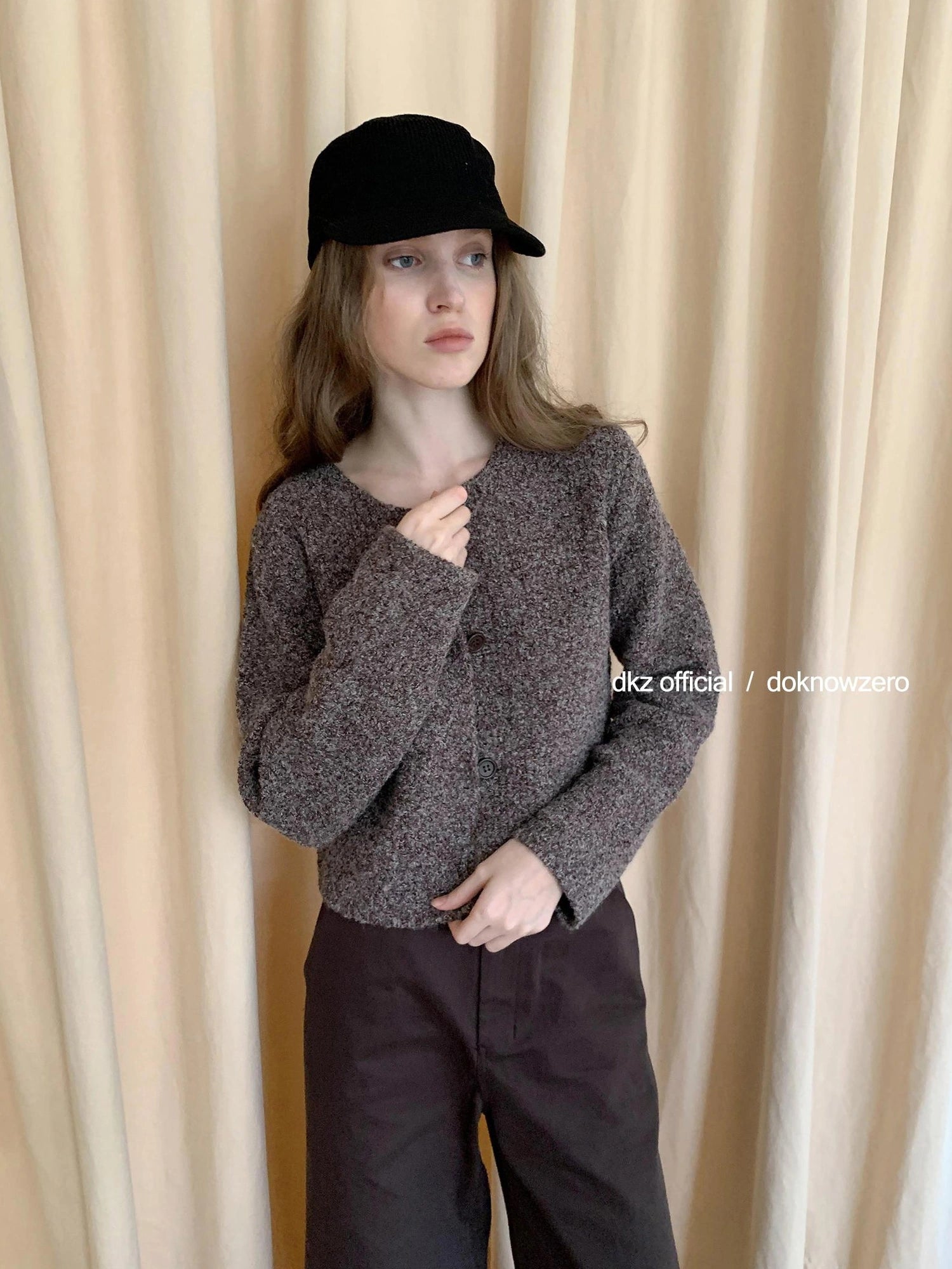 DKZ OFFICIAL Vintage Brown Acrylic Blend Knit Cardigan