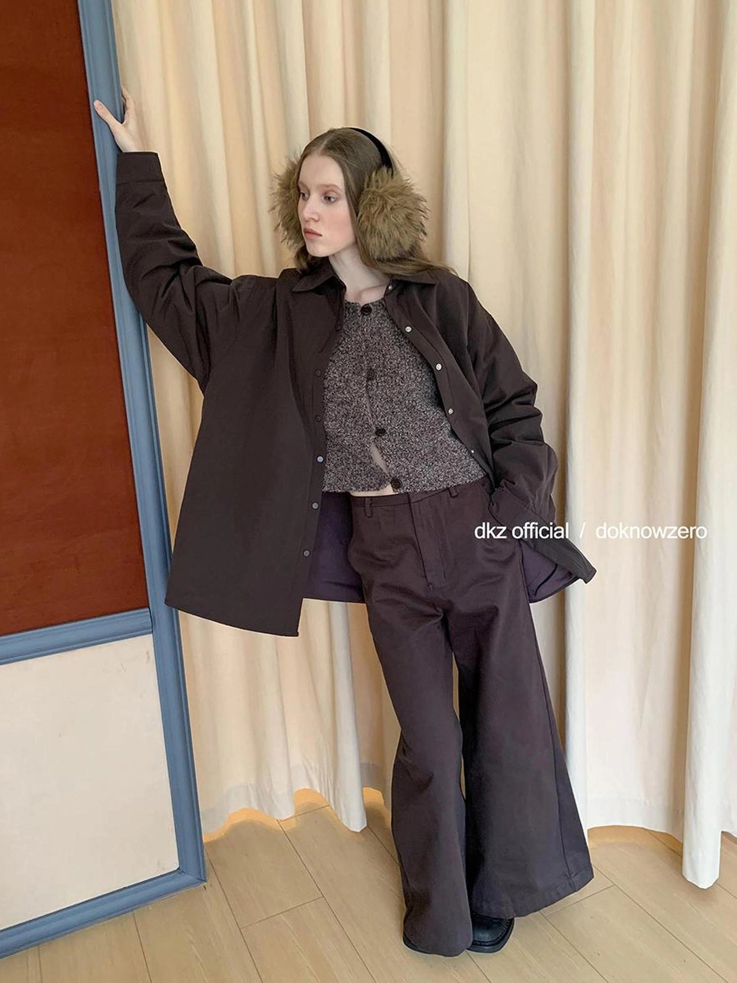 DKZ OFFICIAL Vintage Brown Acrylic Blend Knit Cardigan