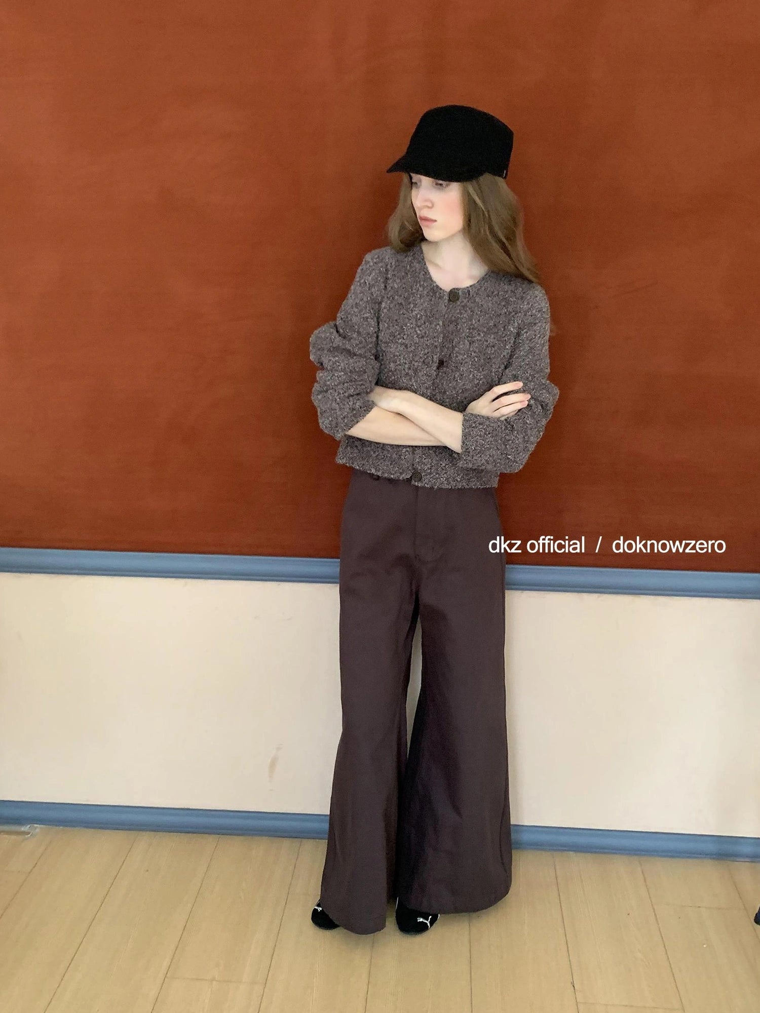 DKZ OFFICIAL Vintage Brown Acrylic Blend Knit Cardigan