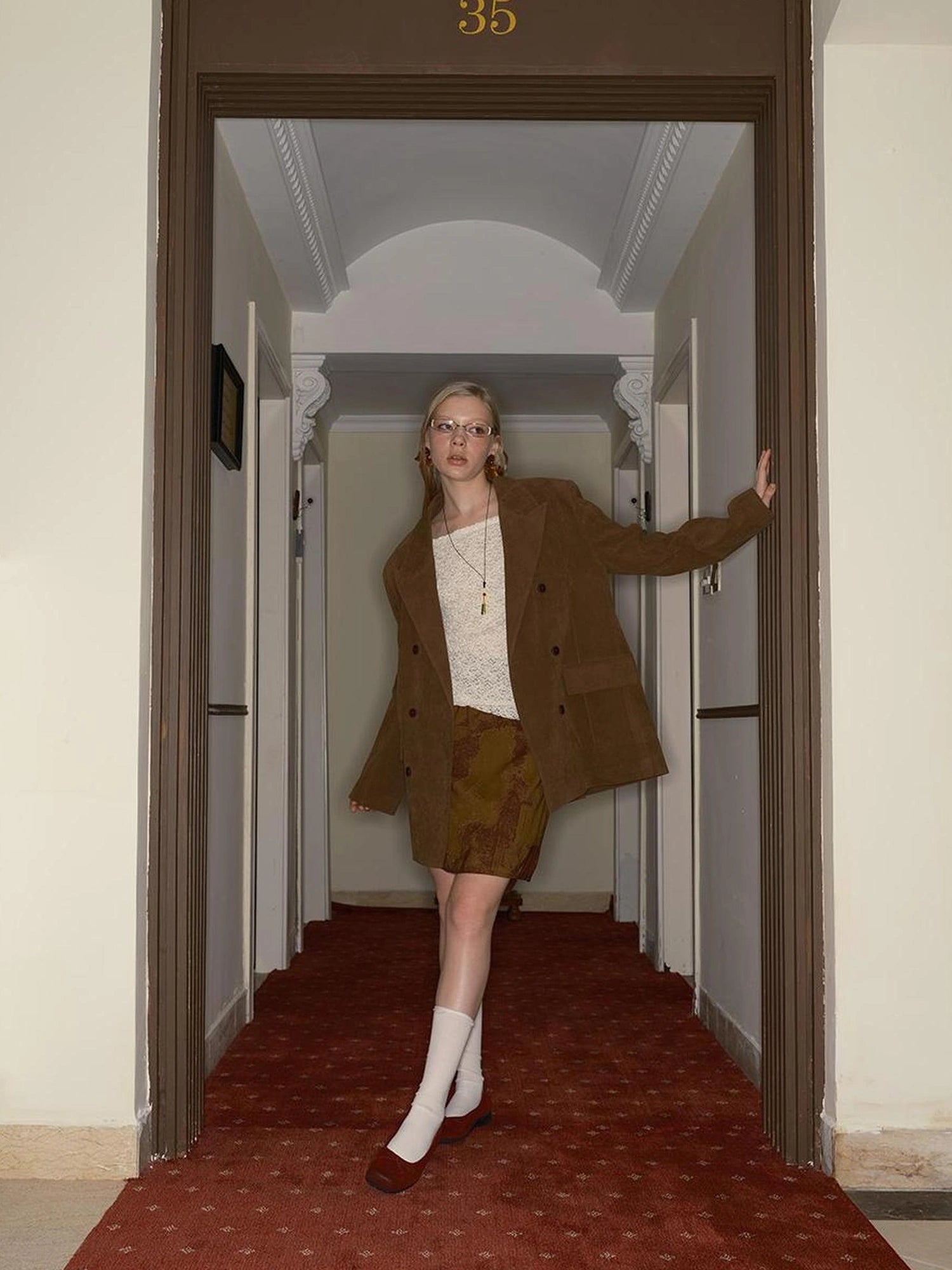 DKZ OFFICIAL Vintage Brown Suede Blazer For Women