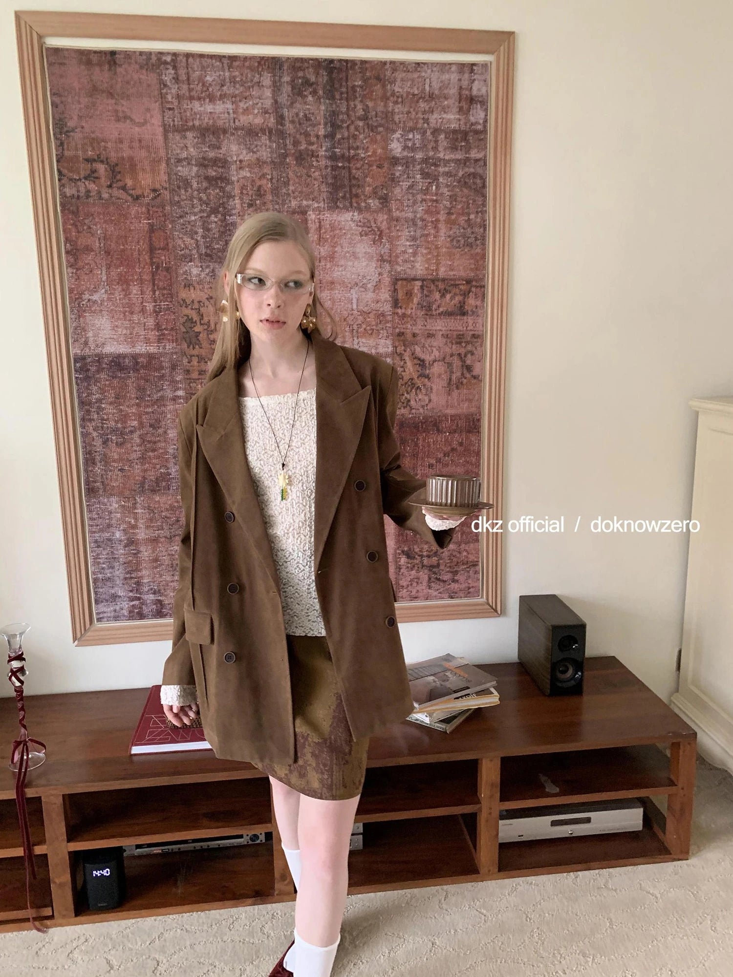 DKZ OFFICIAL Vintage Brown Suede Blazer For Women