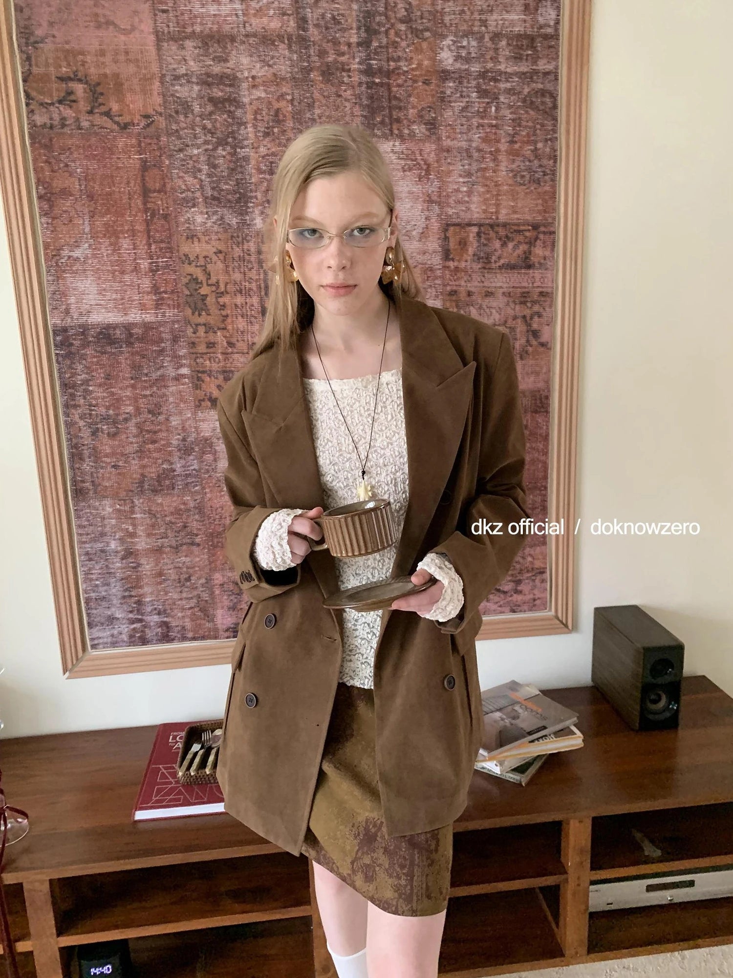 DKZ OFFICIAL Vintage Brown Suede Blazer For Women