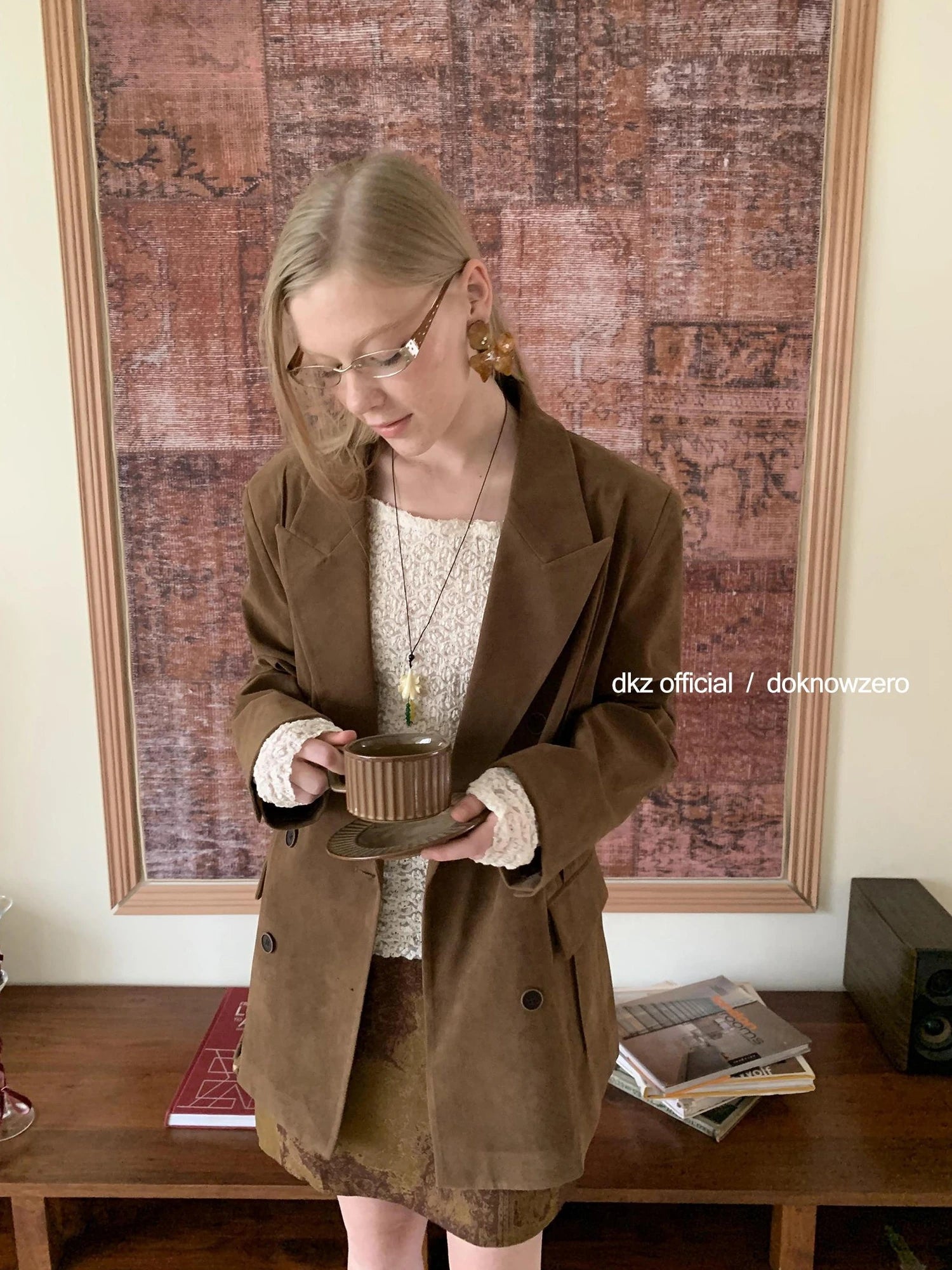 DKZ OFFICIAL Vintage Brown Suede Blazer For Women