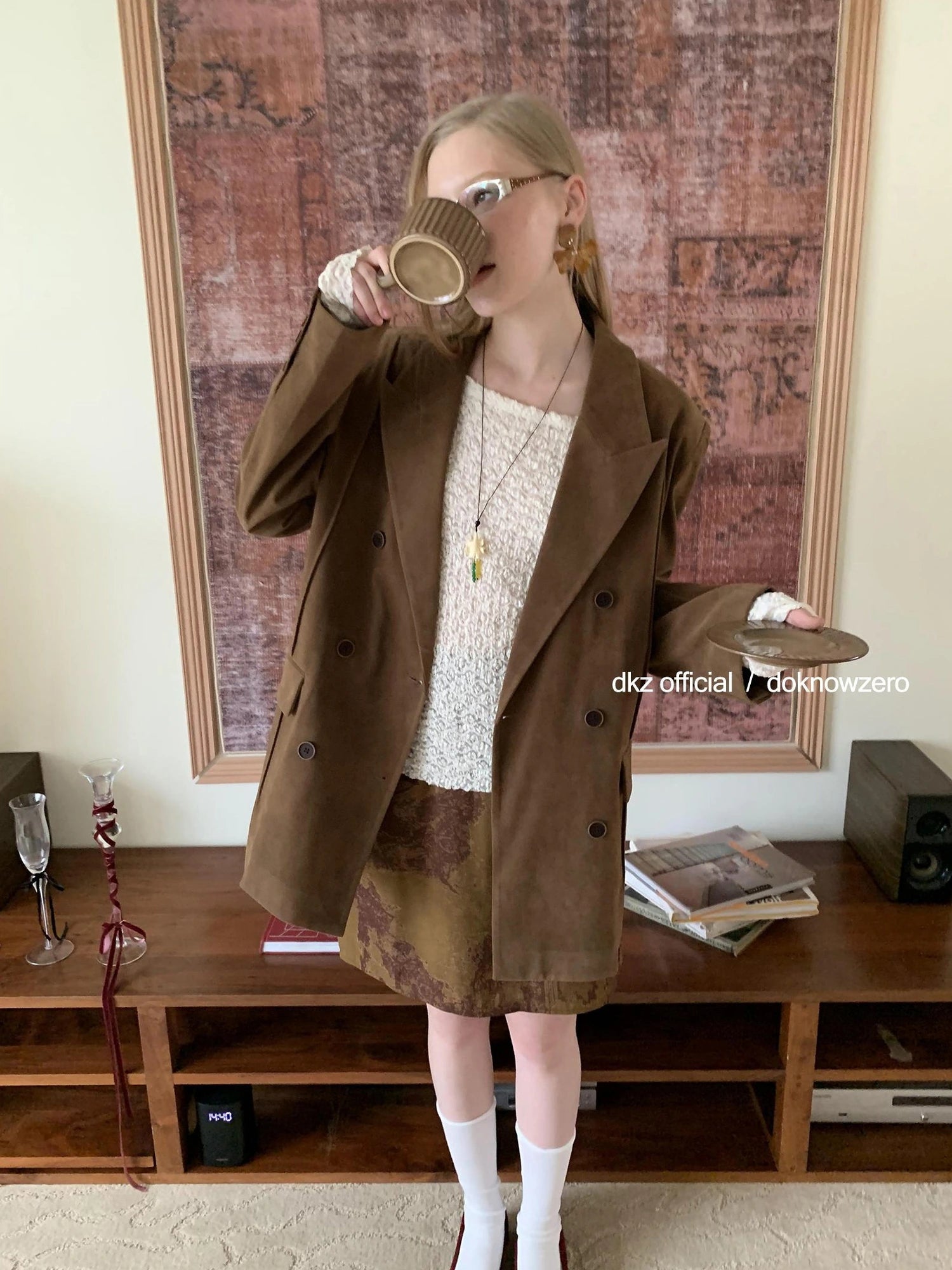 DKZ OFFICIAL Vintage Brown Suede Blazer For Women