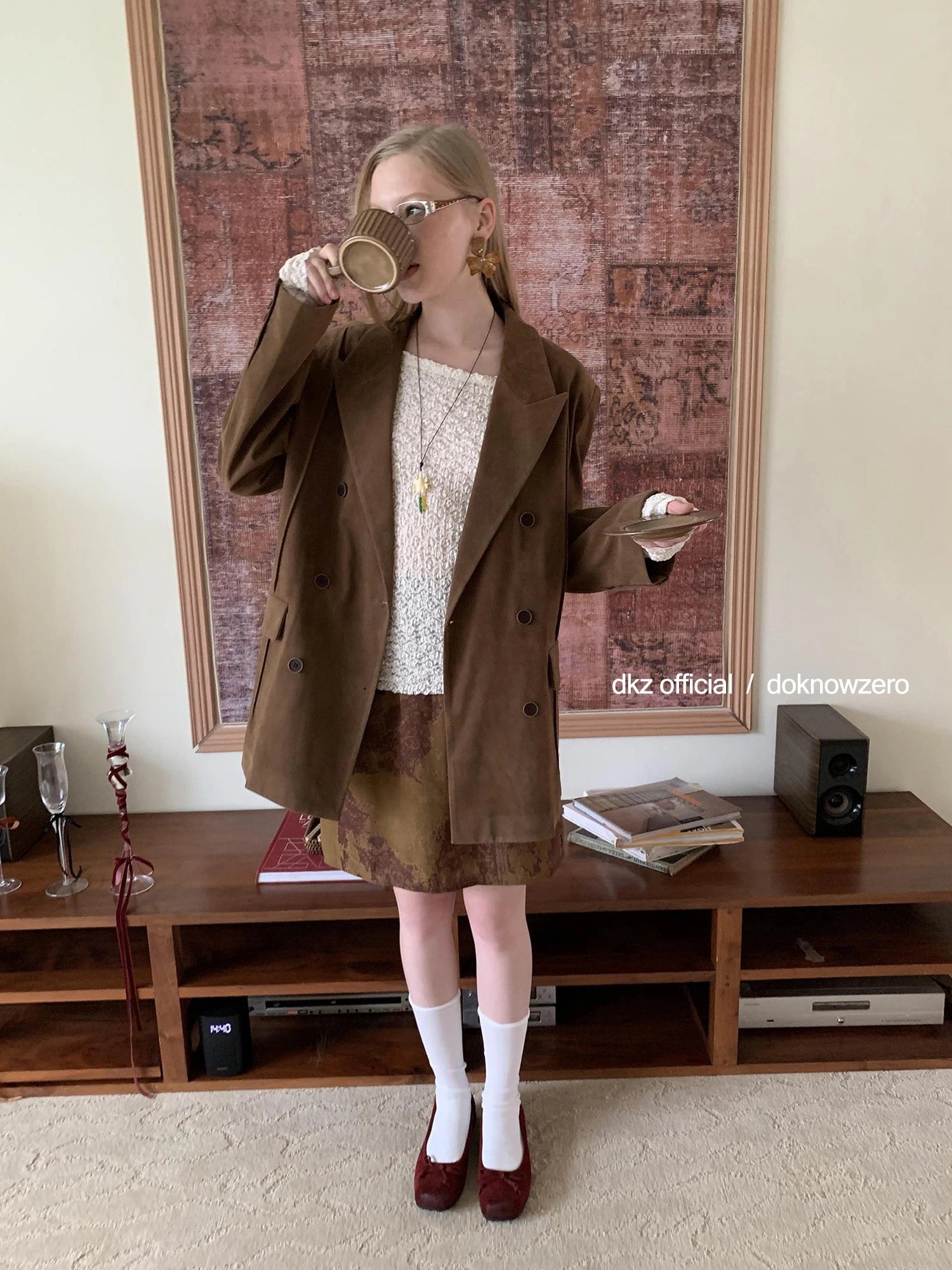 DKZ OFFICIAL Vintage Brown Suede Blazer For Women