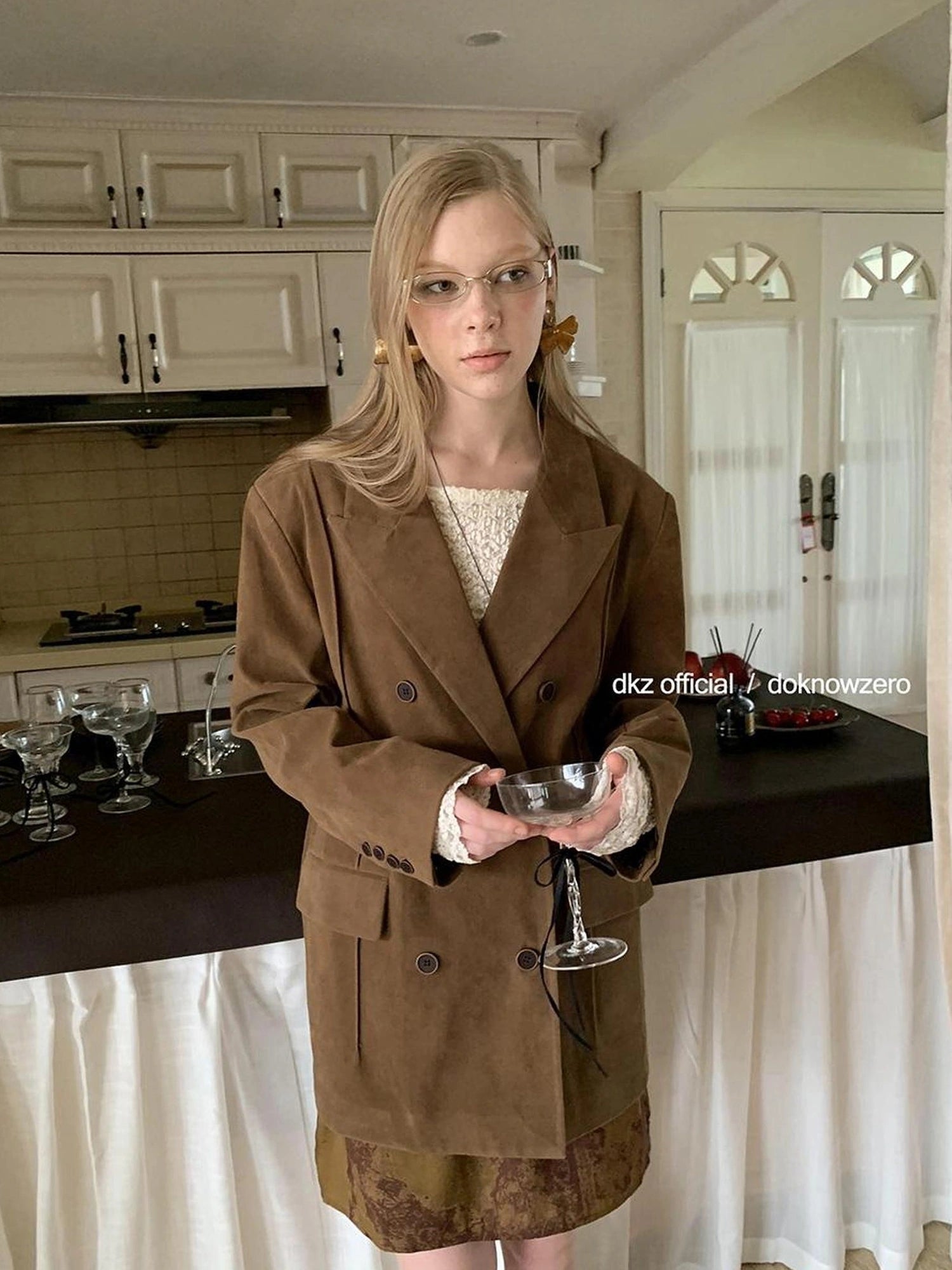 DKZ OFFICIAL Vintage Brown Suede Blazer For Women