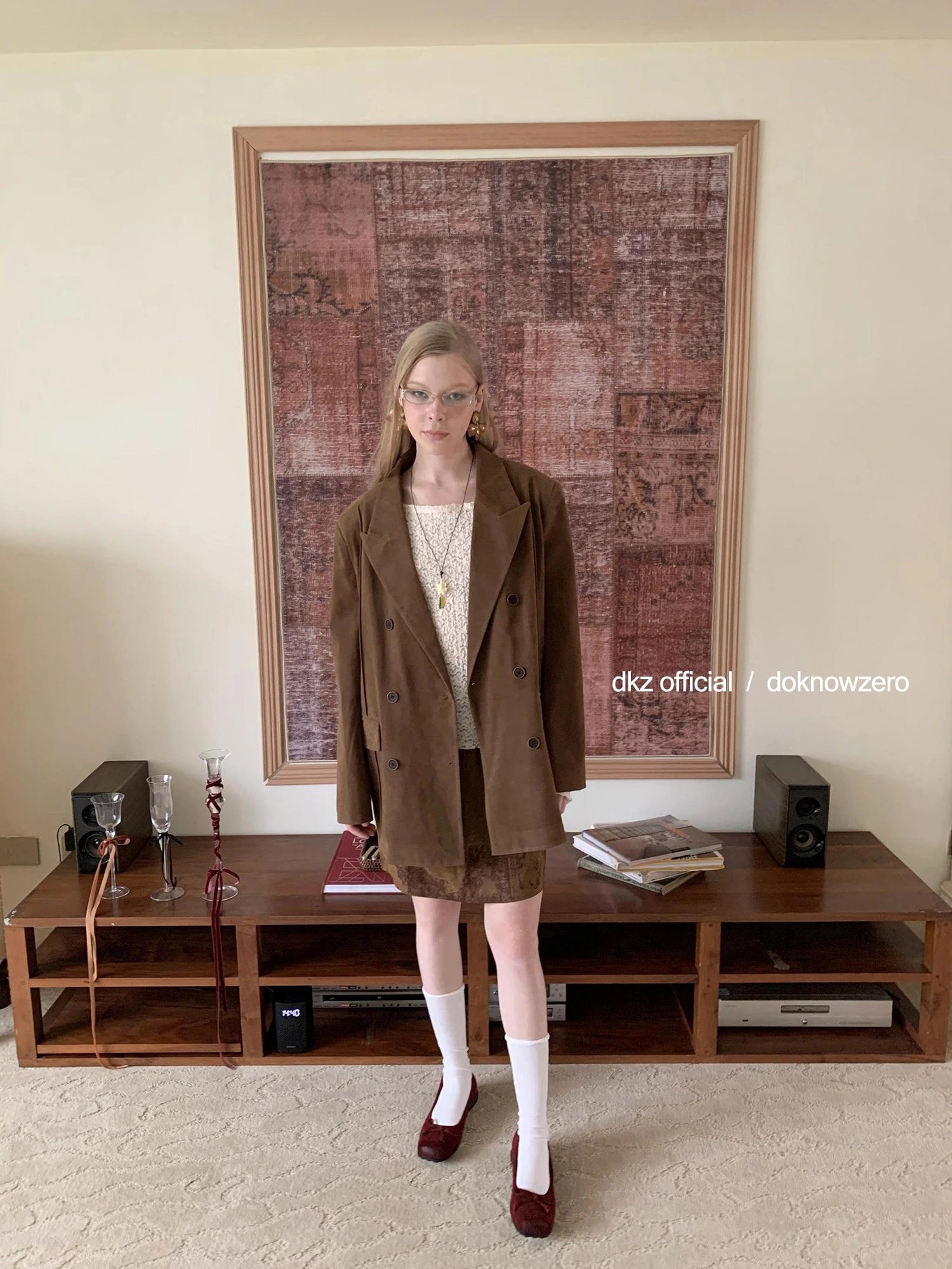 DKZ OFFICIAL Vintage Brown Suede Blazer For Women