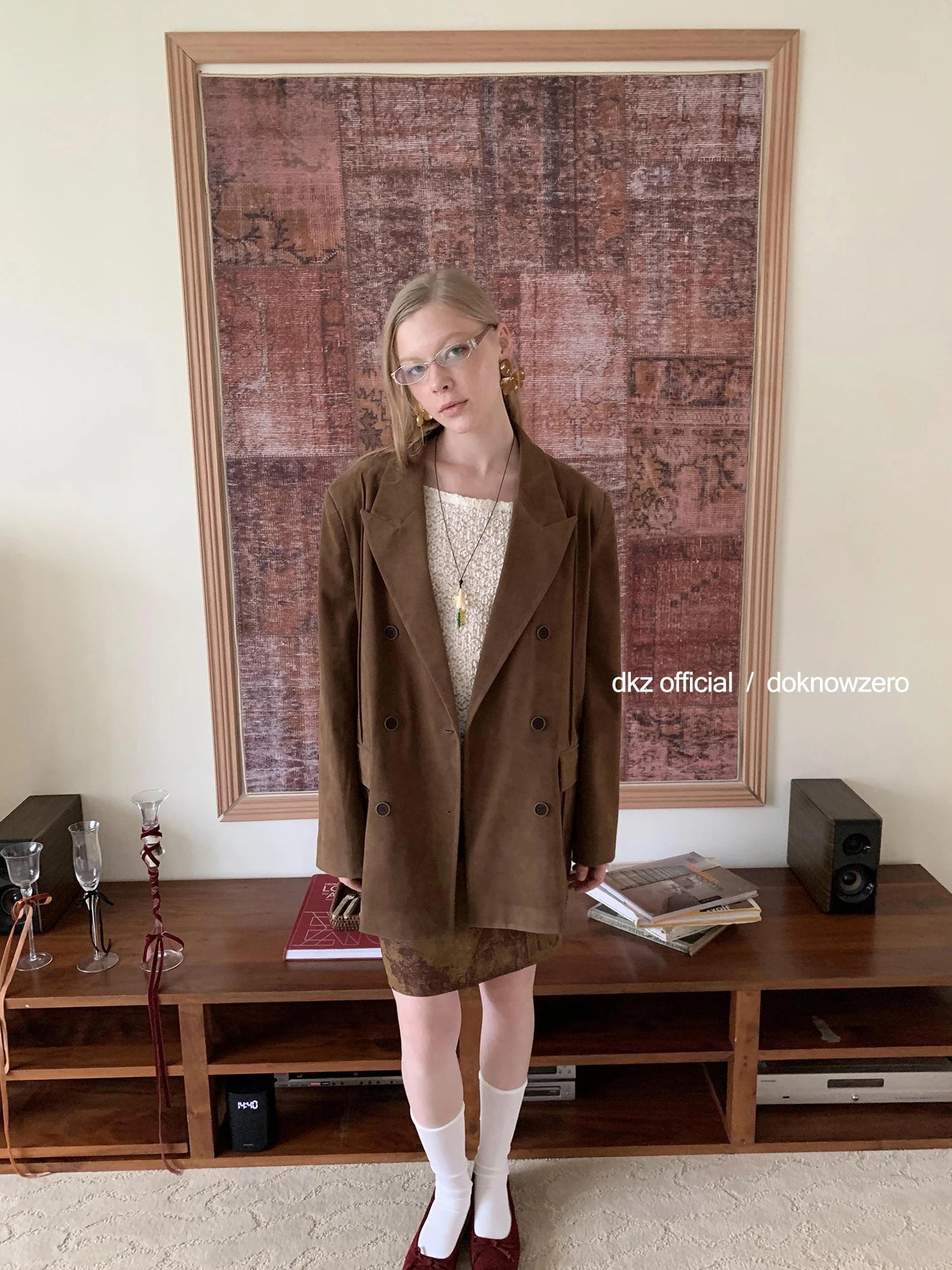 DKZ OFFICIAL Vintage Brown Suede Blazer For Women