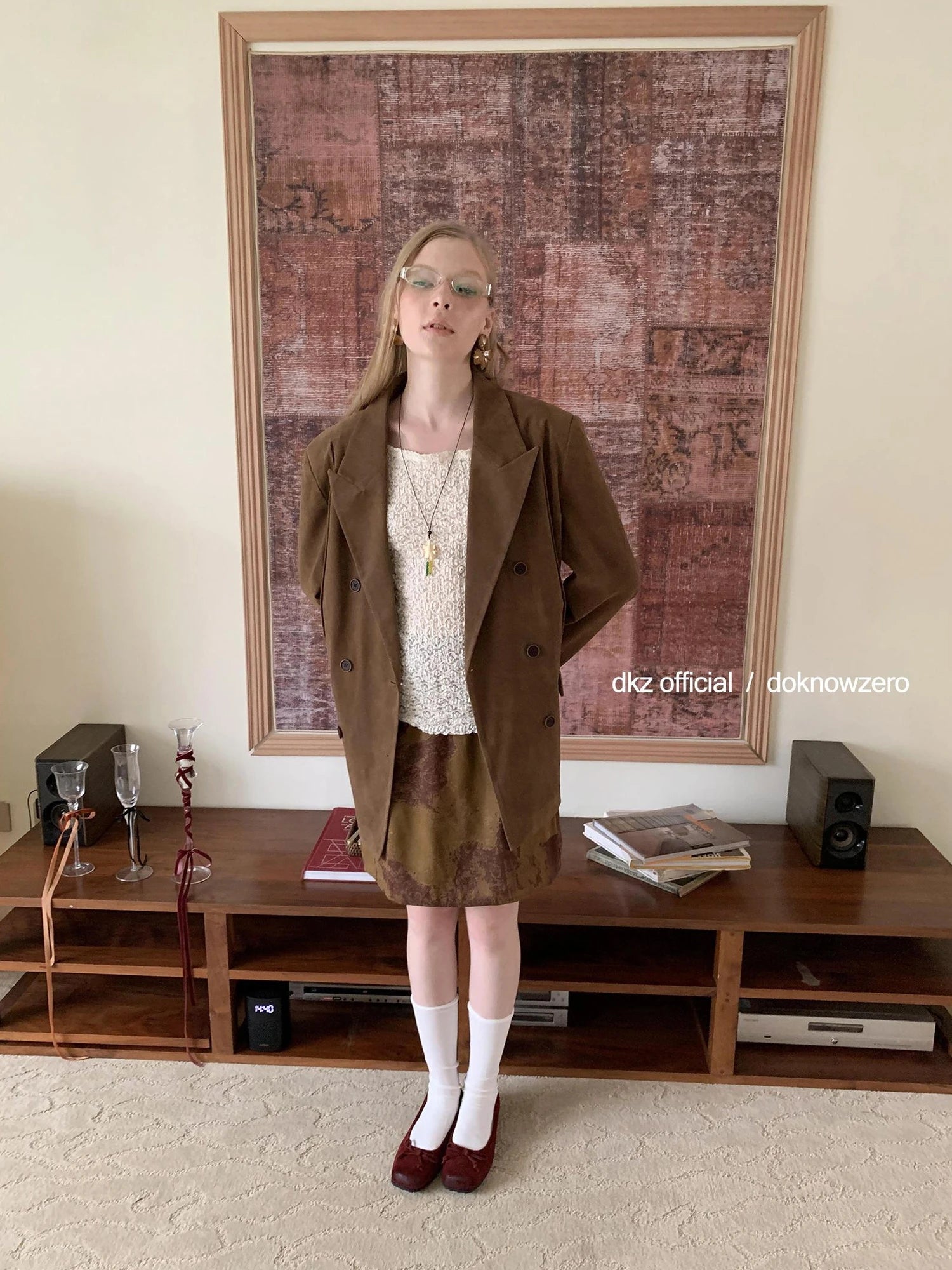 DKZ OFFICIAL Vintage Brown Suede Blazer For Women