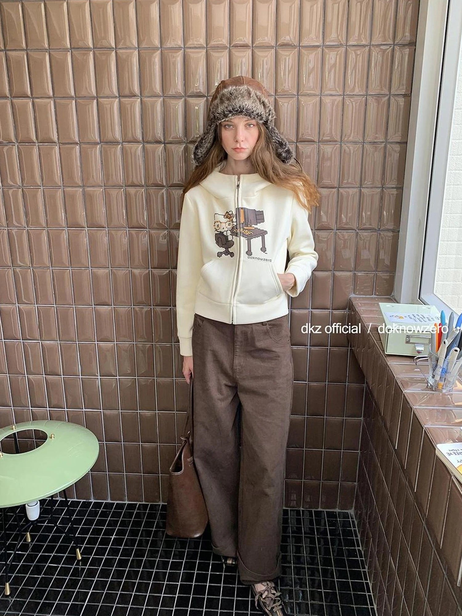 DKZ OFFICIAL Vintage Coffee Wide Leg Trousers For Women