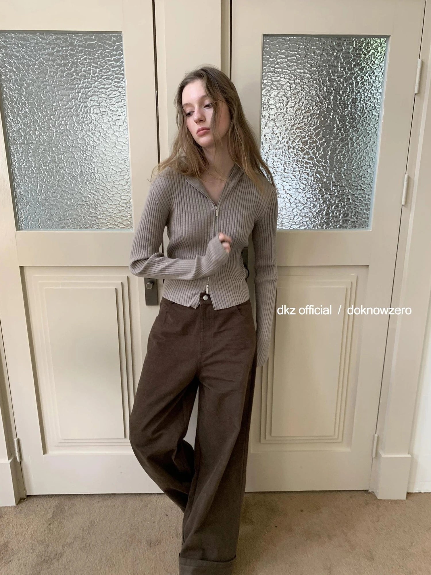 DKZ OFFICIAL Vintage Coffee Wide Leg Trousers For Women