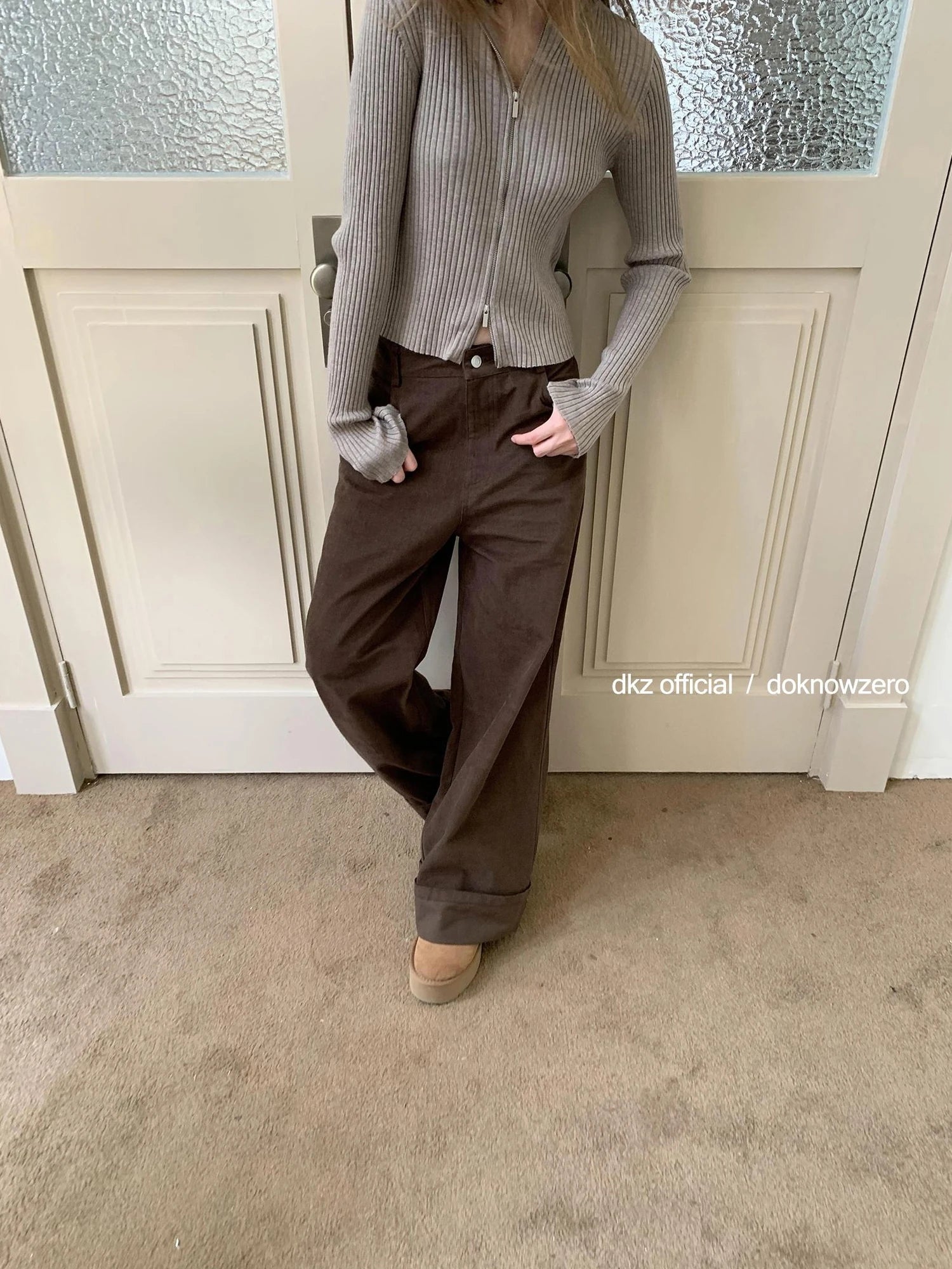 DKZ OFFICIAL Vintage Coffee Wide Leg Trousers For Women