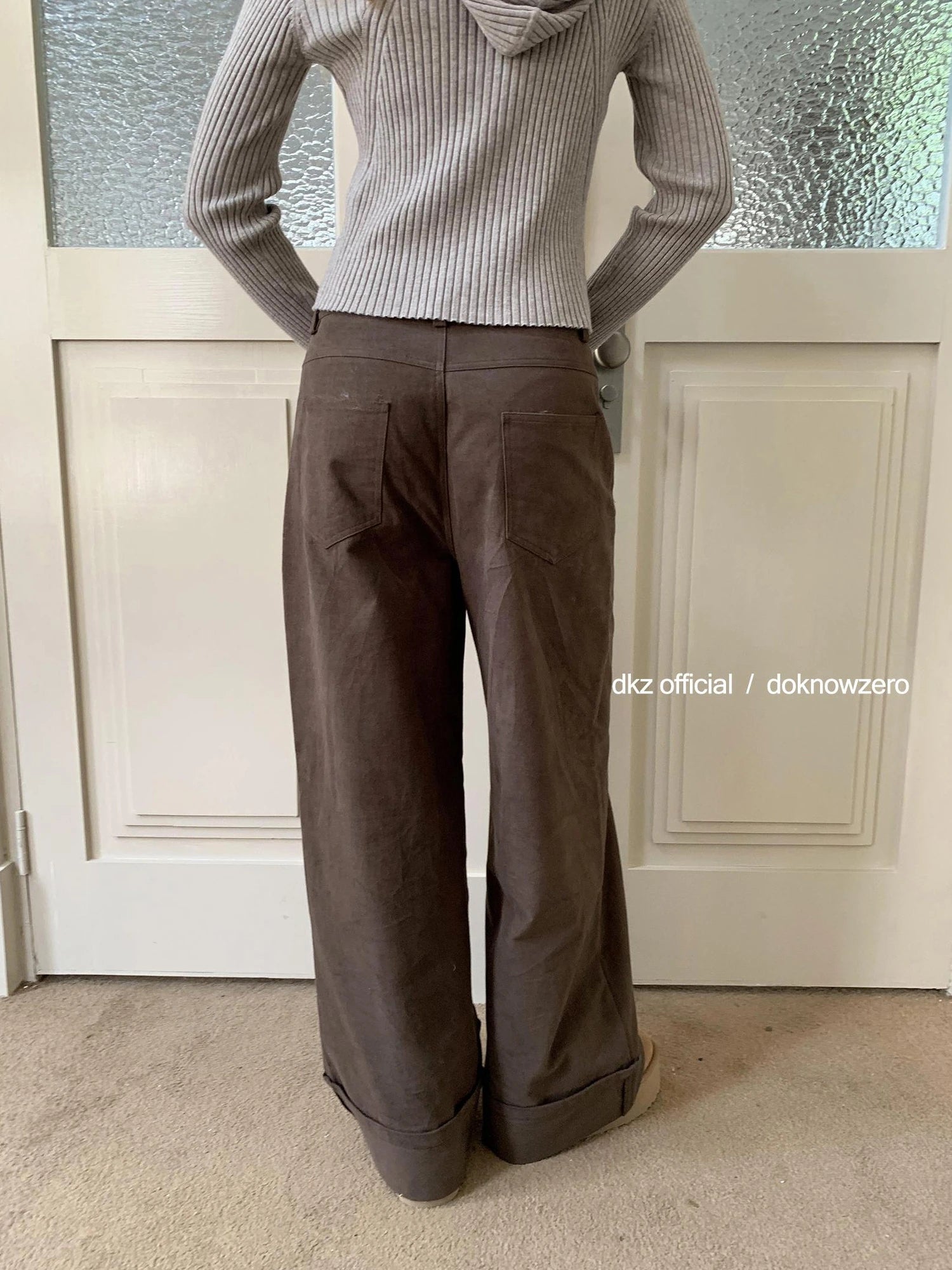 DKZ OFFICIAL Vintage Coffee Wide Leg Trousers For Women