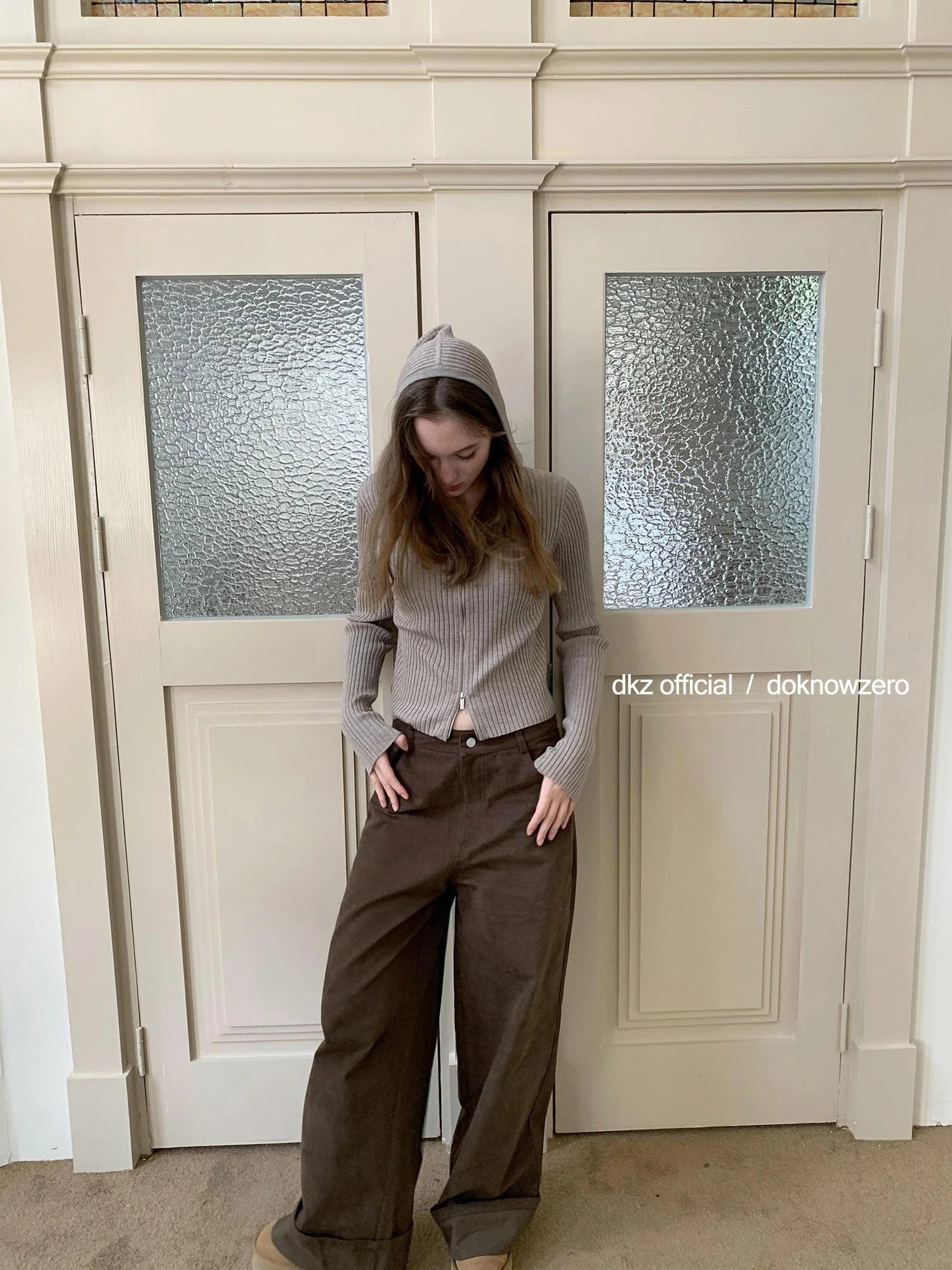 DKZ OFFICIAL Vintage Coffee Wide Leg Trousers For Women