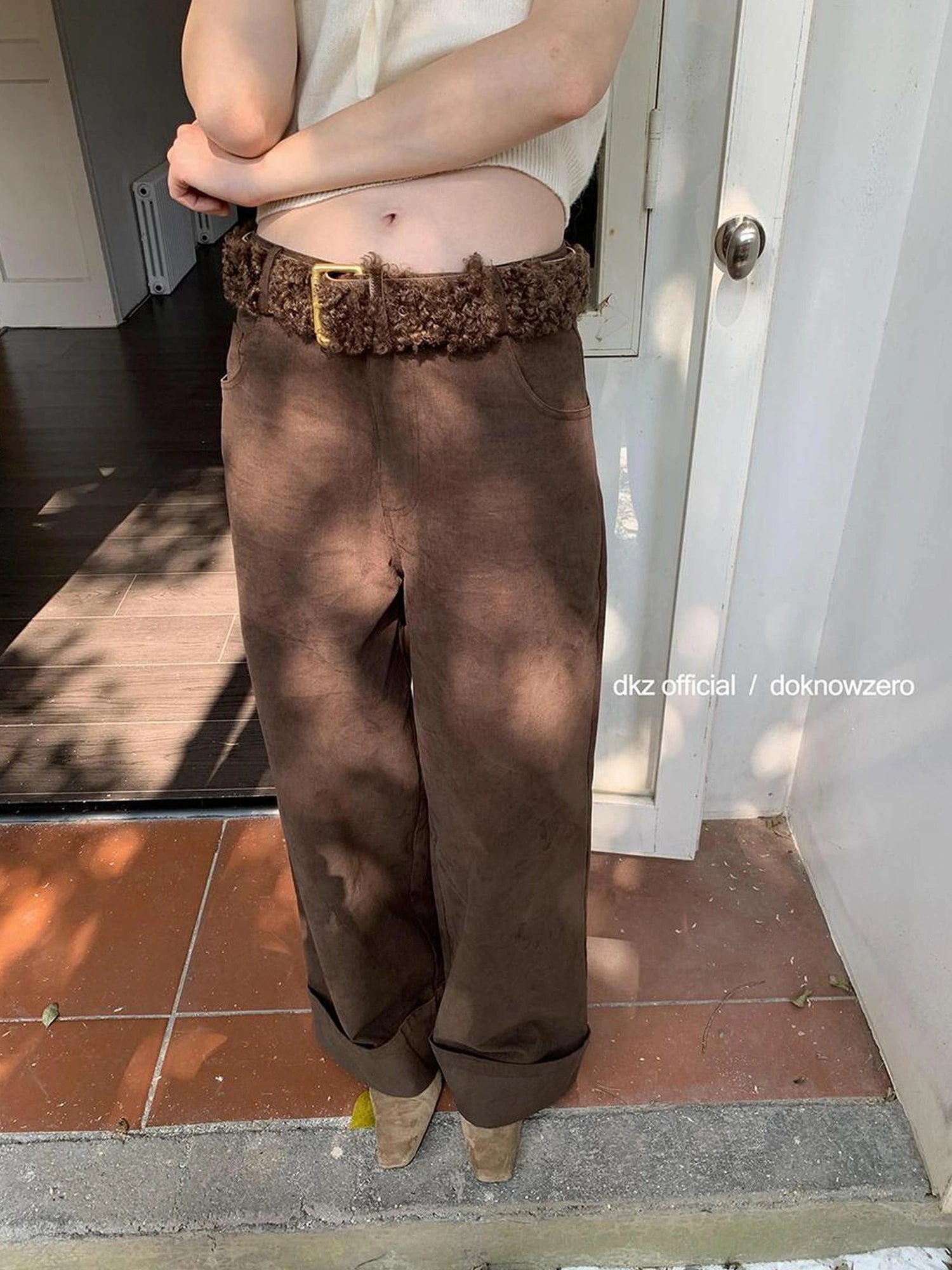 DKZ OFFICIAL Vintage Coffee Wide Leg Trousers For Women