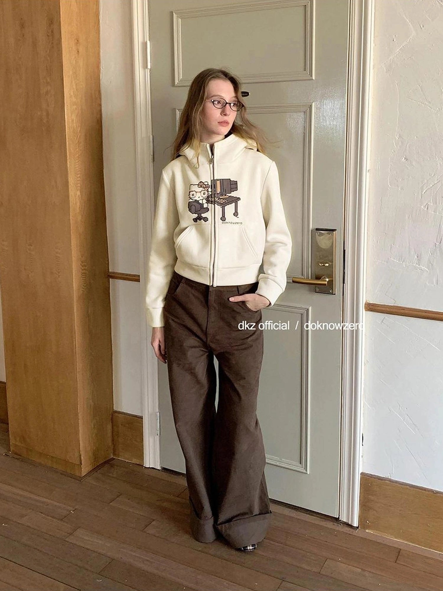 DKZ OFFICIAL Vintage Coffee Wide Leg Trousers For Women