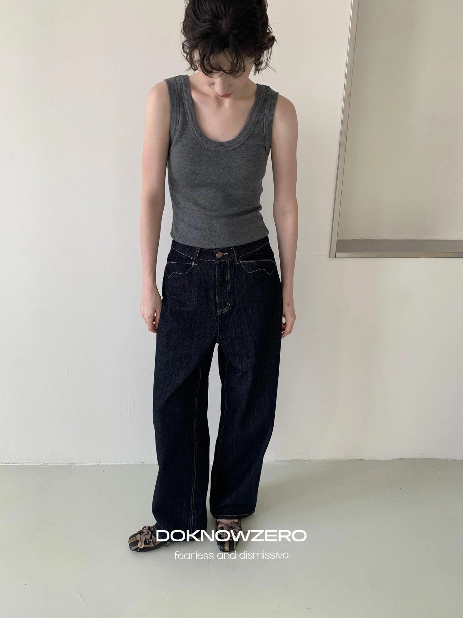 DKZ OFFICIAL Vintage Deep Blue Straight Leg Jeans For Women