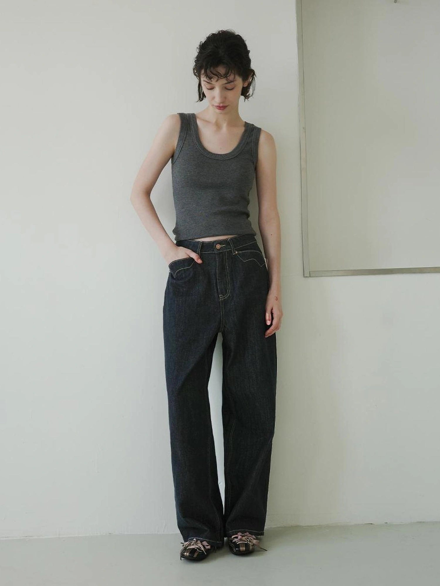 DKZ OFFICIAL Vintage Deep Blue Straight Leg Jeans For Women