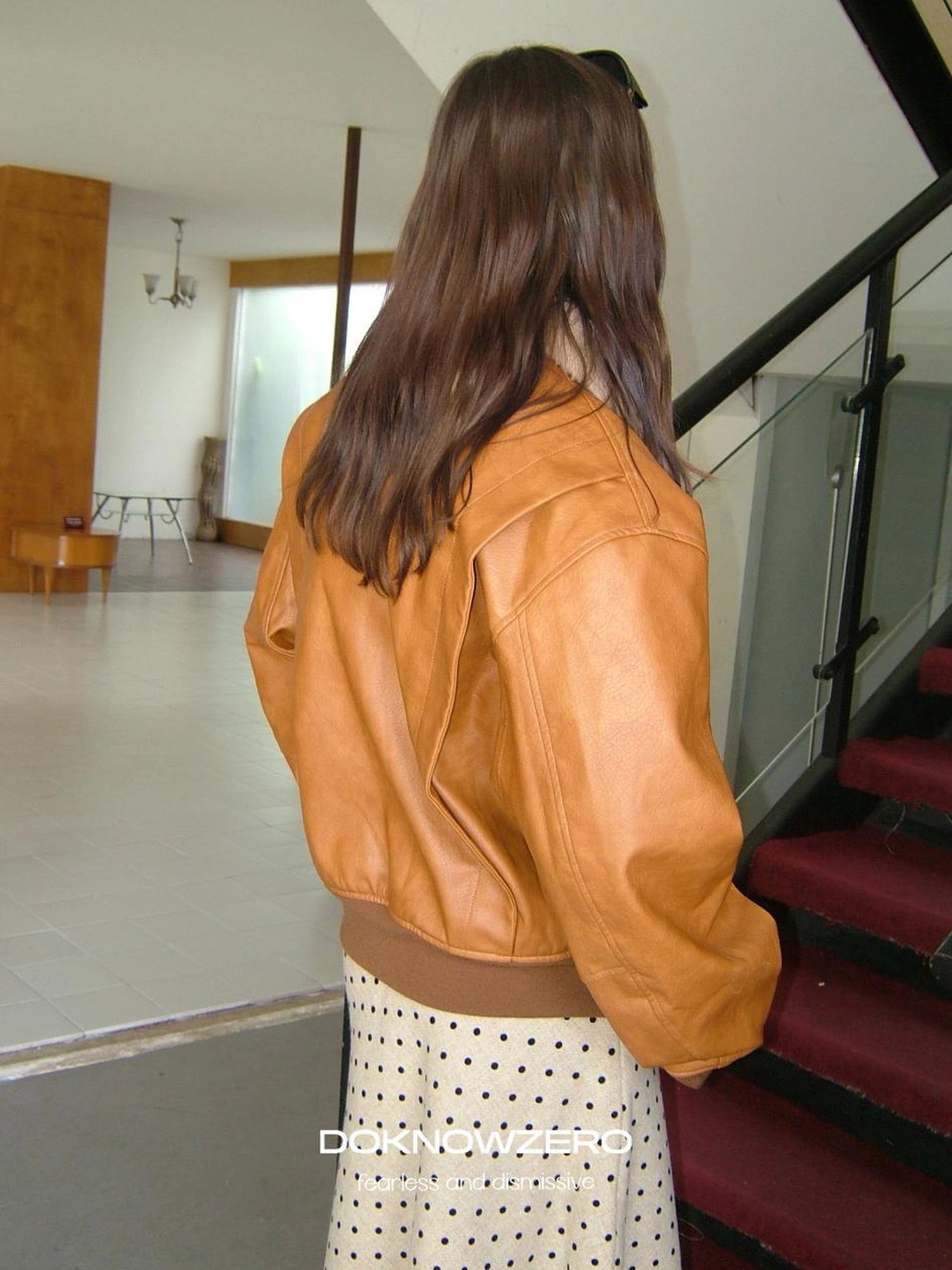 DKZ OFFICIAL Vintage Faux Fur Collar Quilted Leather Jacket